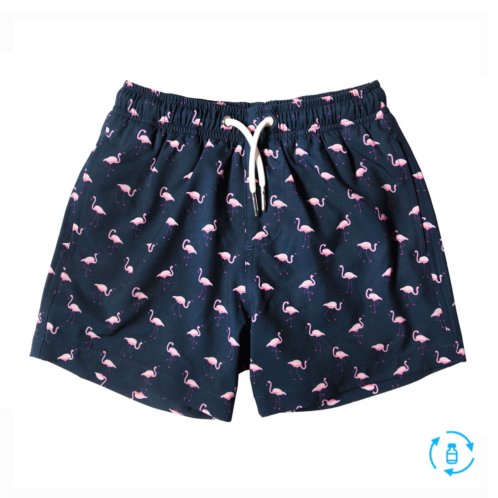 Flamingo Kids Swim Trunks featuring vibrant colors and a comfortable design, perfect for summer fun.