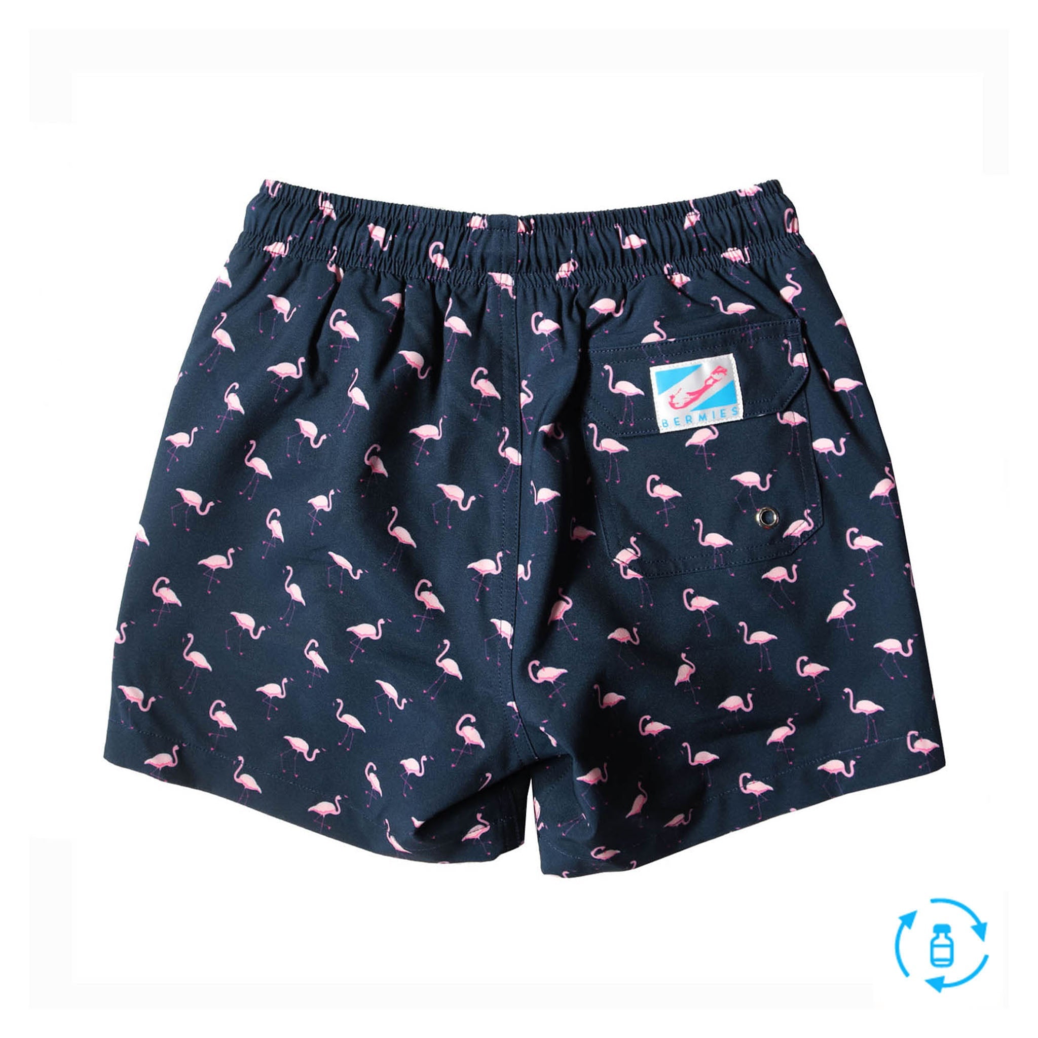 Flamingo Kids Swim Trunks featuring vibrant colors and a comfortable design, perfect for summer fun.