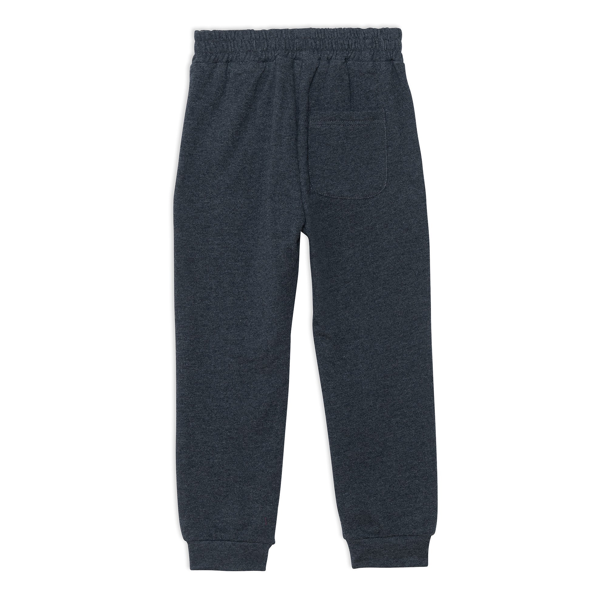 A pair of dark heather grey fleece sweatpants with utility pockets and rib knit cuffs, showcasing comfort and style.