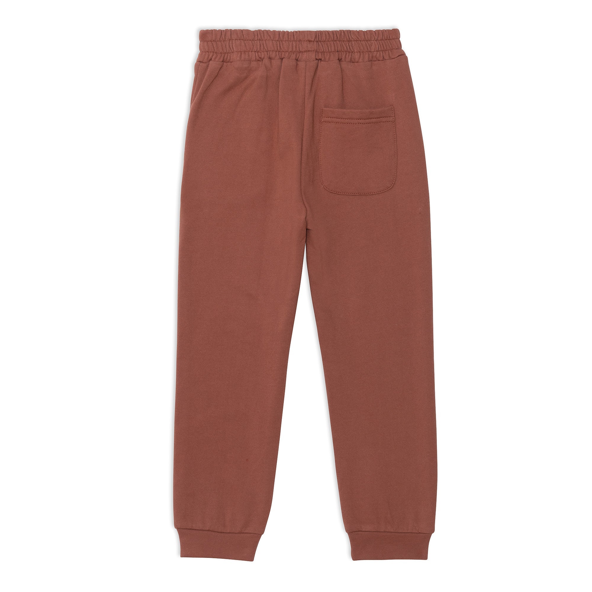 A pair of mocha brown fleece sweatpants with utility pockets and rib knit cuffs, showcasing a comfortable and stylish design.