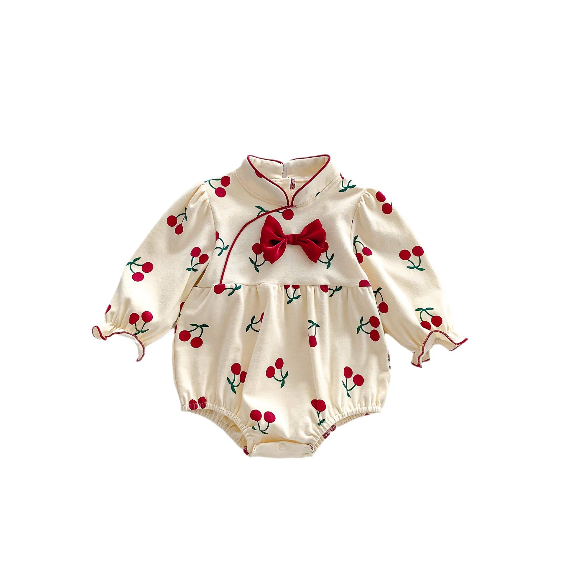 Floral Pattern New Style Long Sleeve Onesies in beige and apricot colors, featuring floral designs, perfect for baby girls.