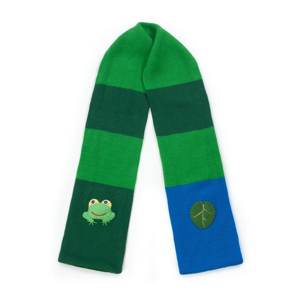 Kidorable Frog Scarf featuring a playful 3-D frog embroidery, perfect for kids.