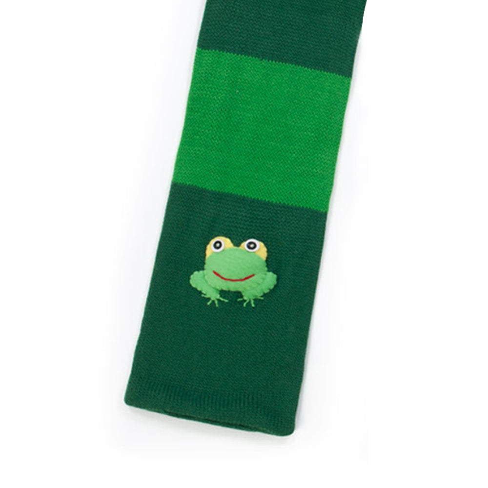 Kidorable Frog Scarf featuring a playful 3-D frog embroidery, perfect for kids.