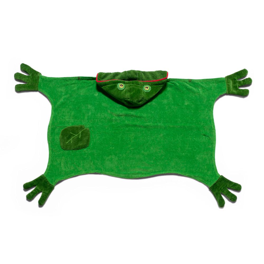 Kidorable Frog Towel featuring a playful frog design with a hood and feet, made from soft cotton.