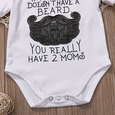 Baby onesie with a humorous message.