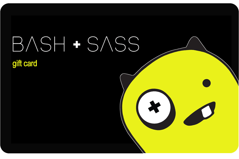 Bash+Sass gift card displayed on a stylish background, showcasing its elegant design.