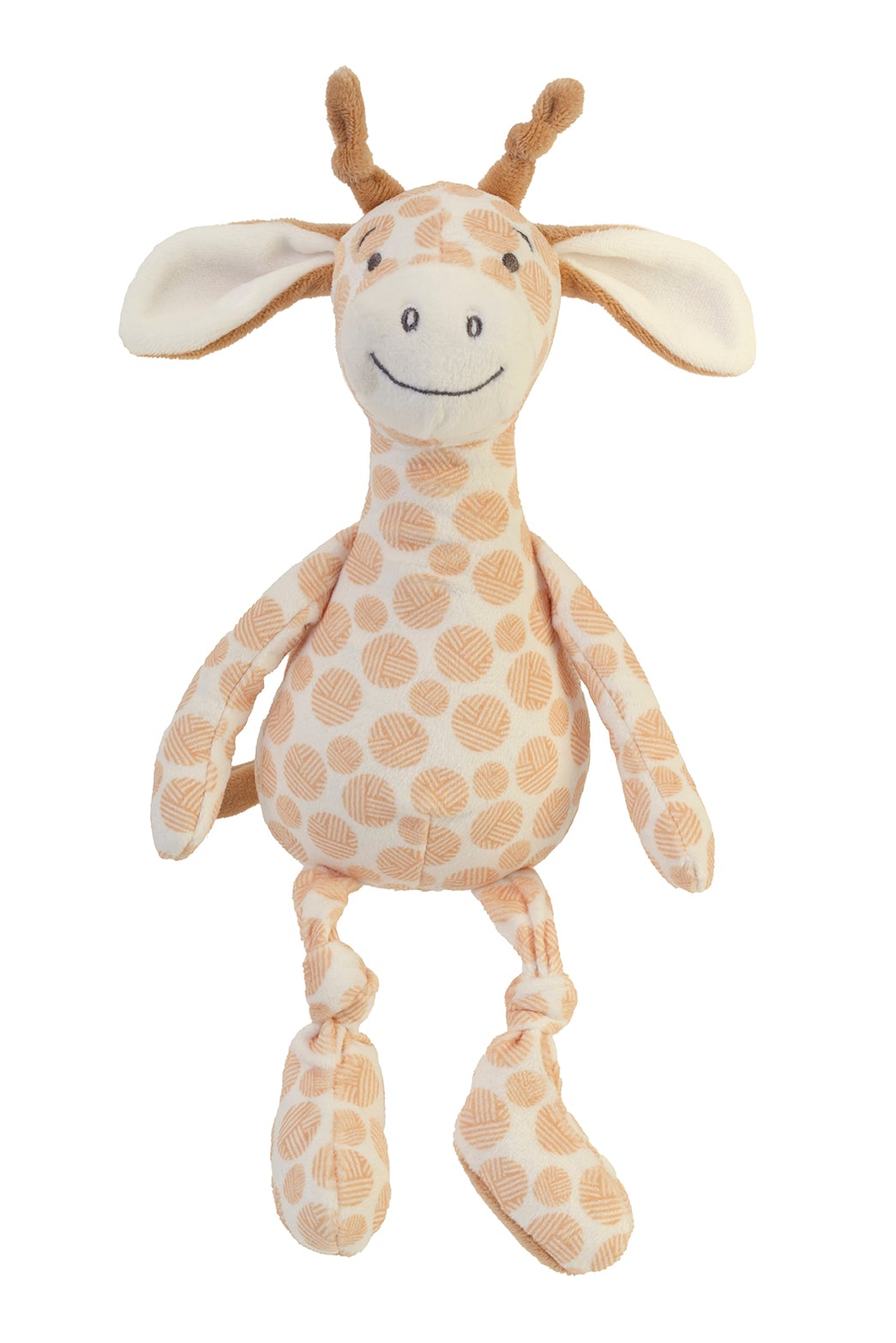 Happy Horse Giraffe Gessy plush toy with soft flannel body and cheerful graphic print, measuring 11 inches tall.