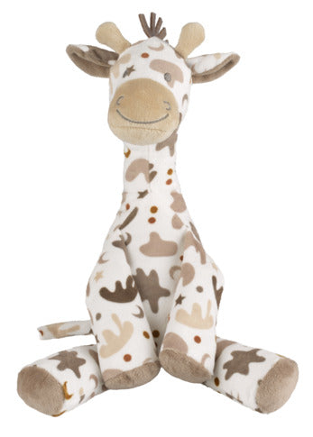 Giraffe Gino by Happy Horse, a soft plush toy with light and dark retro spots, perfect for cuddling.