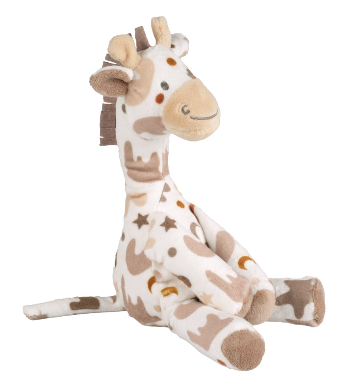 Giraffe Gino by Happy Horse, a soft plush toy with light and dark retro spots, perfect for cuddling.