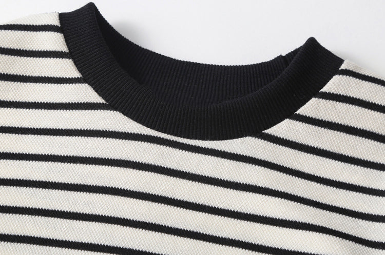 Girls Striped Pullover Tops Black Dress Sets featuring a stylish striped pattern and comfortable fit, perfect for casual wear.