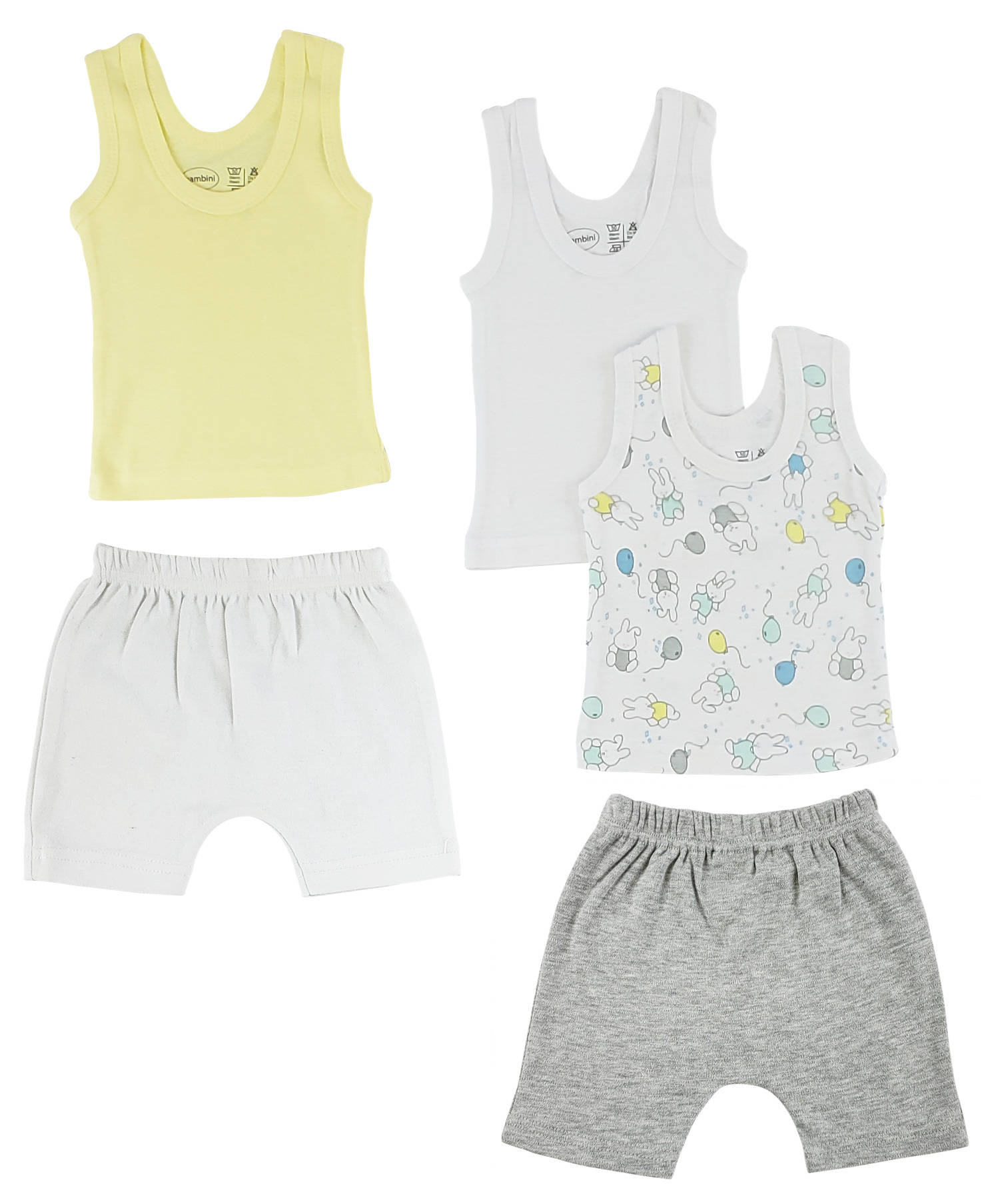 A collection of girls' sleeveless tank tops and cotton pants in various colors, showcasing their soft fabric and comfortable design.