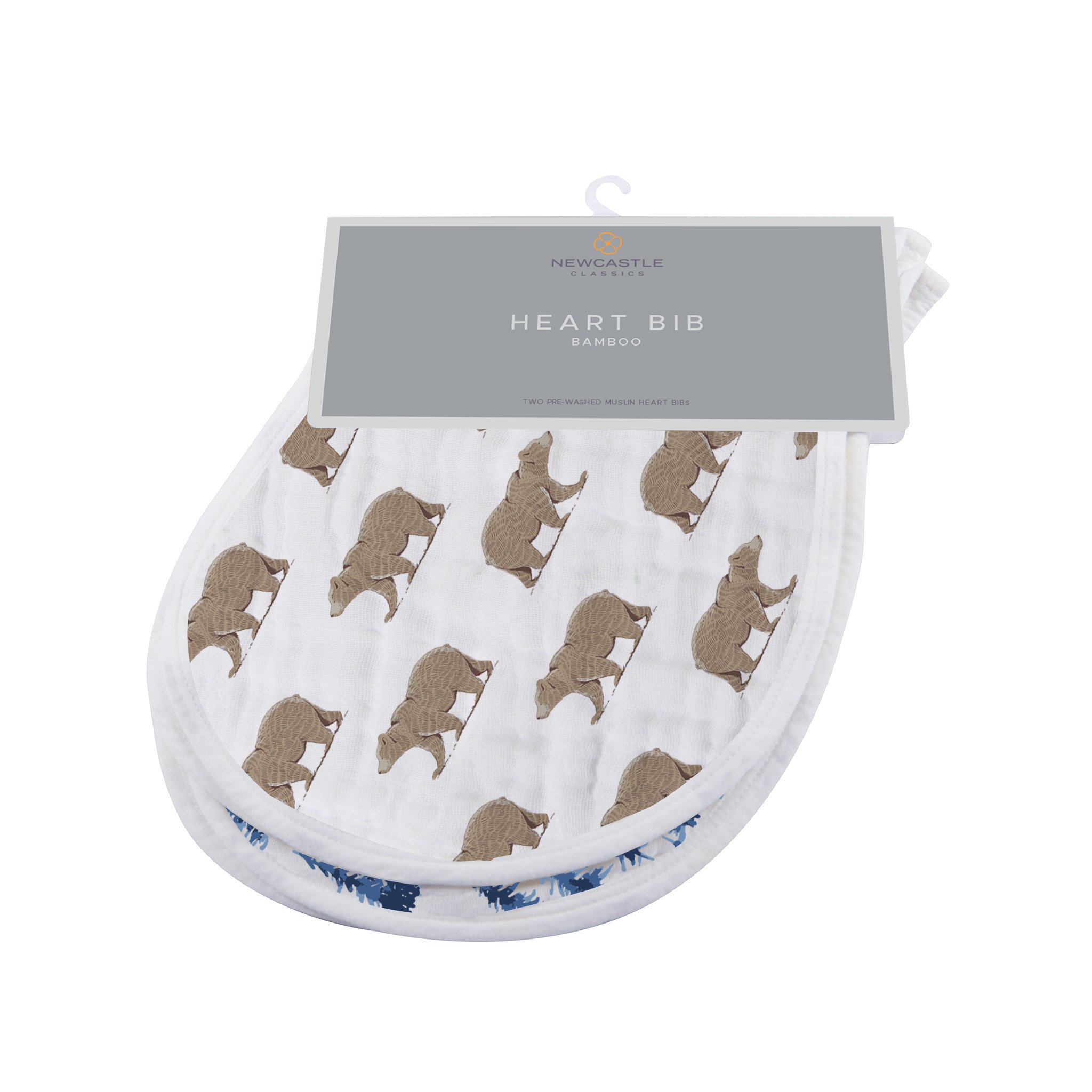 Goodnight Bear Bamboo Burp Cloth Bibs in a stylish design, made from soft and absorbent bamboo muslin, featuring a snap closure.