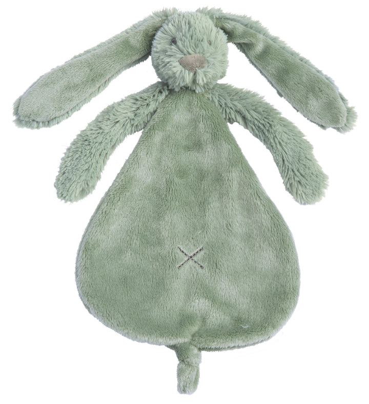 Green Rabbit Richie Tuttle by Happy Horse, a soft cuddle cloth with long ears and arms, perfect for children to hold and snuggle.