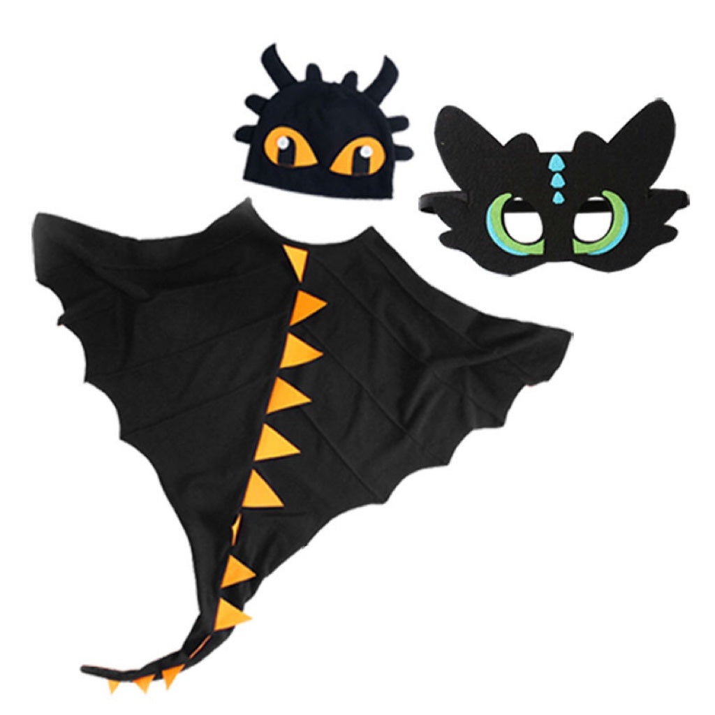 A colorful set of Dinosaur Cloak Hats and Masks for kids, featuring various colors and patterns, perfect for Halloween cosplay.