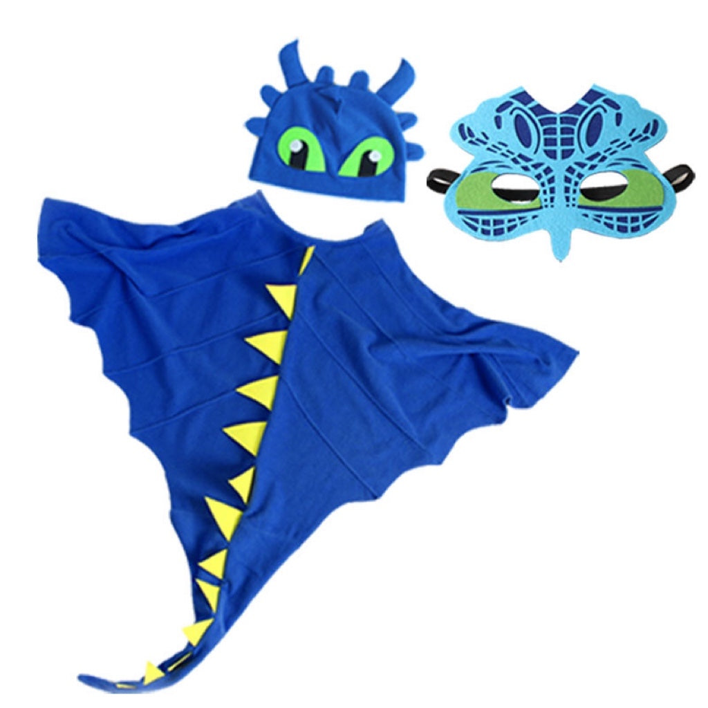 A colorful set of Dinosaur Cloak Hats and Masks for kids, featuring various colors and patterns, perfect for Halloween cosplay.