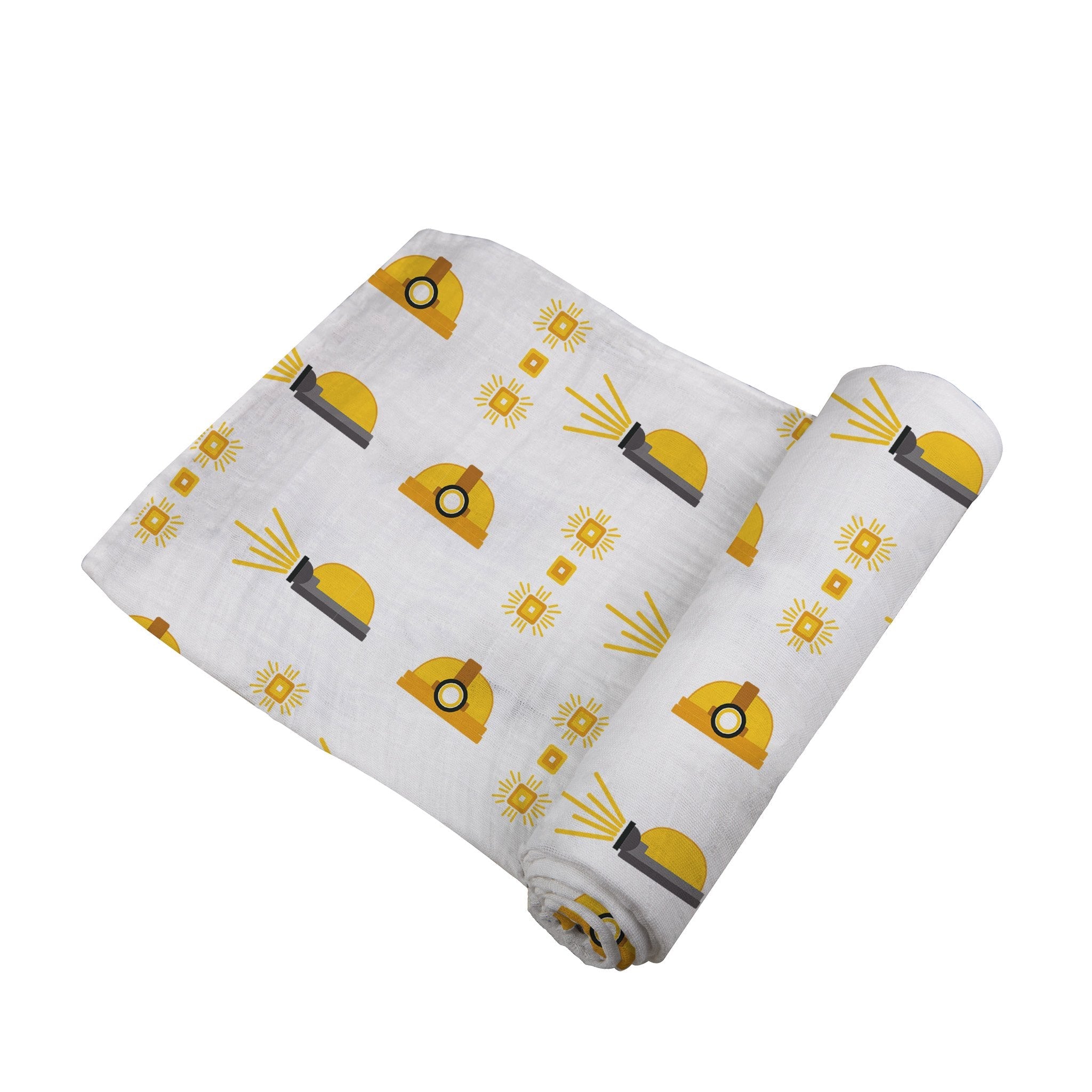 A soft and breathable Hard Hat Bamboo Muslin Swaddle in a stylish design, measuring 47x47 inches, made from 100% natural bamboo fibers.