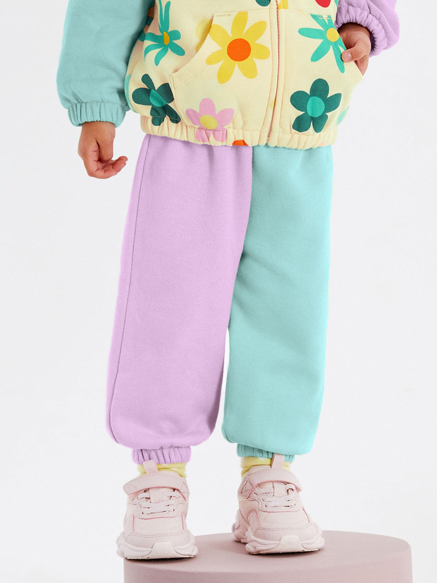 High Quality Spring and Autumn Girls outfit featuring a colorful floral pattern, made from soft cotton material.