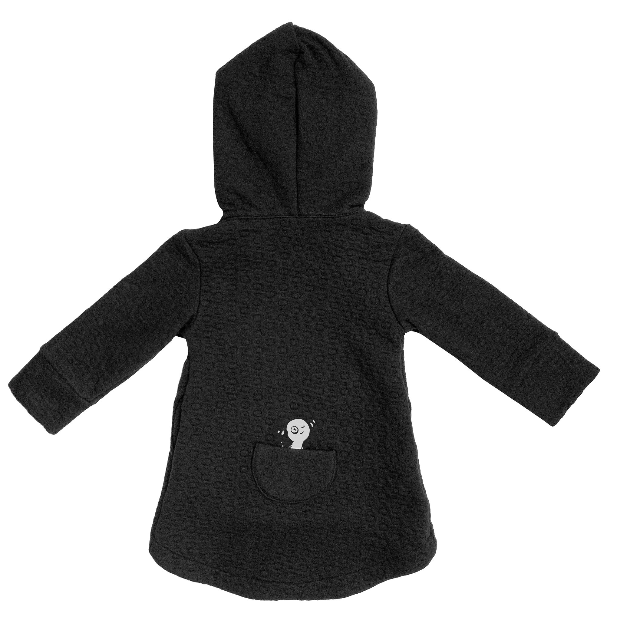 Hi-Lo Quilted Hoodie featuring a playful design with a monster peek-a-boo pocket and circle quilted pattern.