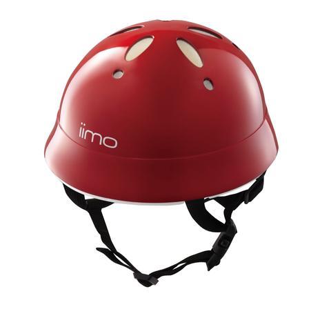 iimo Helmet for toddlers in Eternity Red and Comfort Brown, designed for safety and comfort, made in Japan.