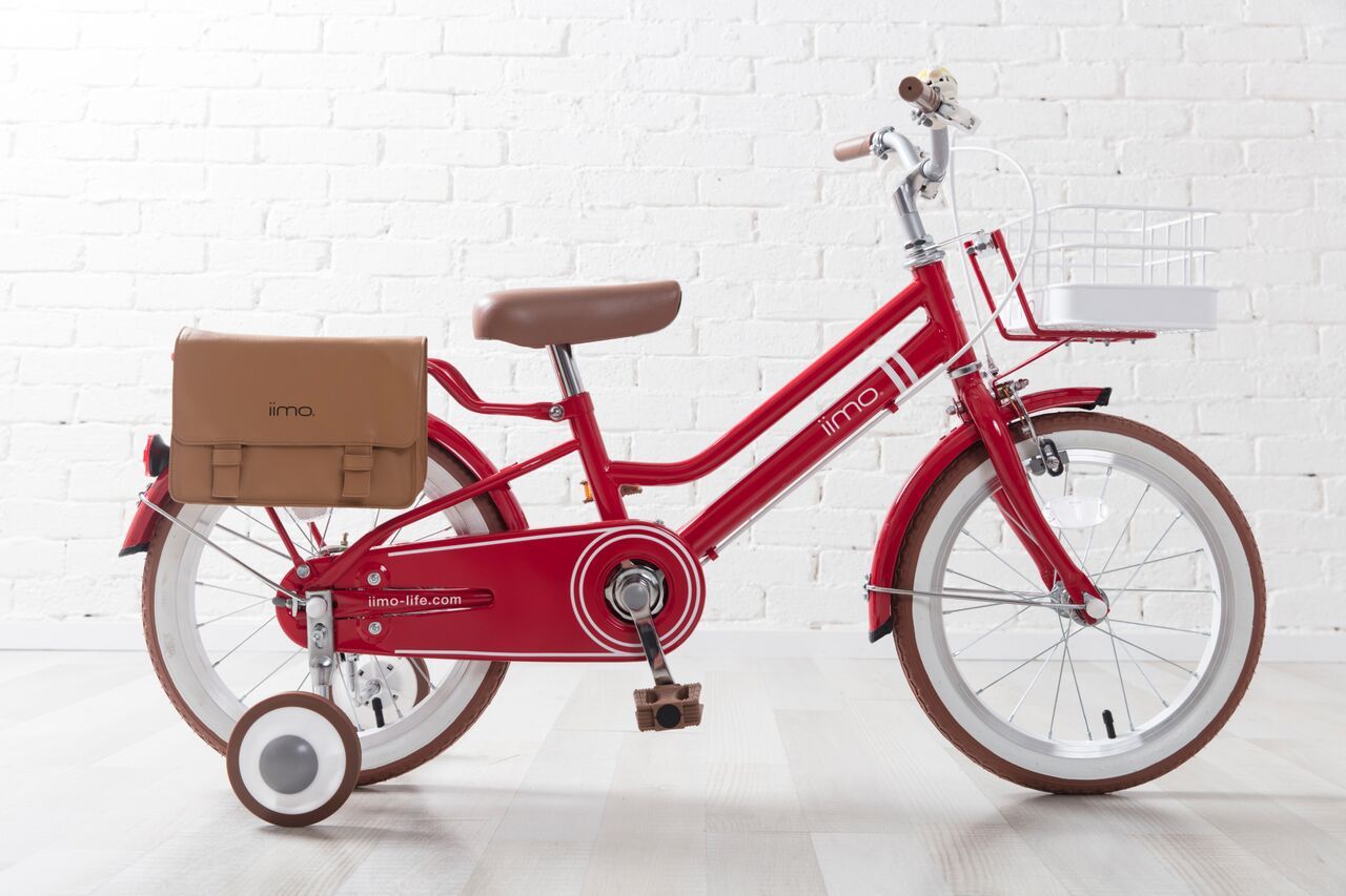 iimo Kid's Bicycle in Eternity Red with detachable basket and stylish bag, designed for children aged 3-6.