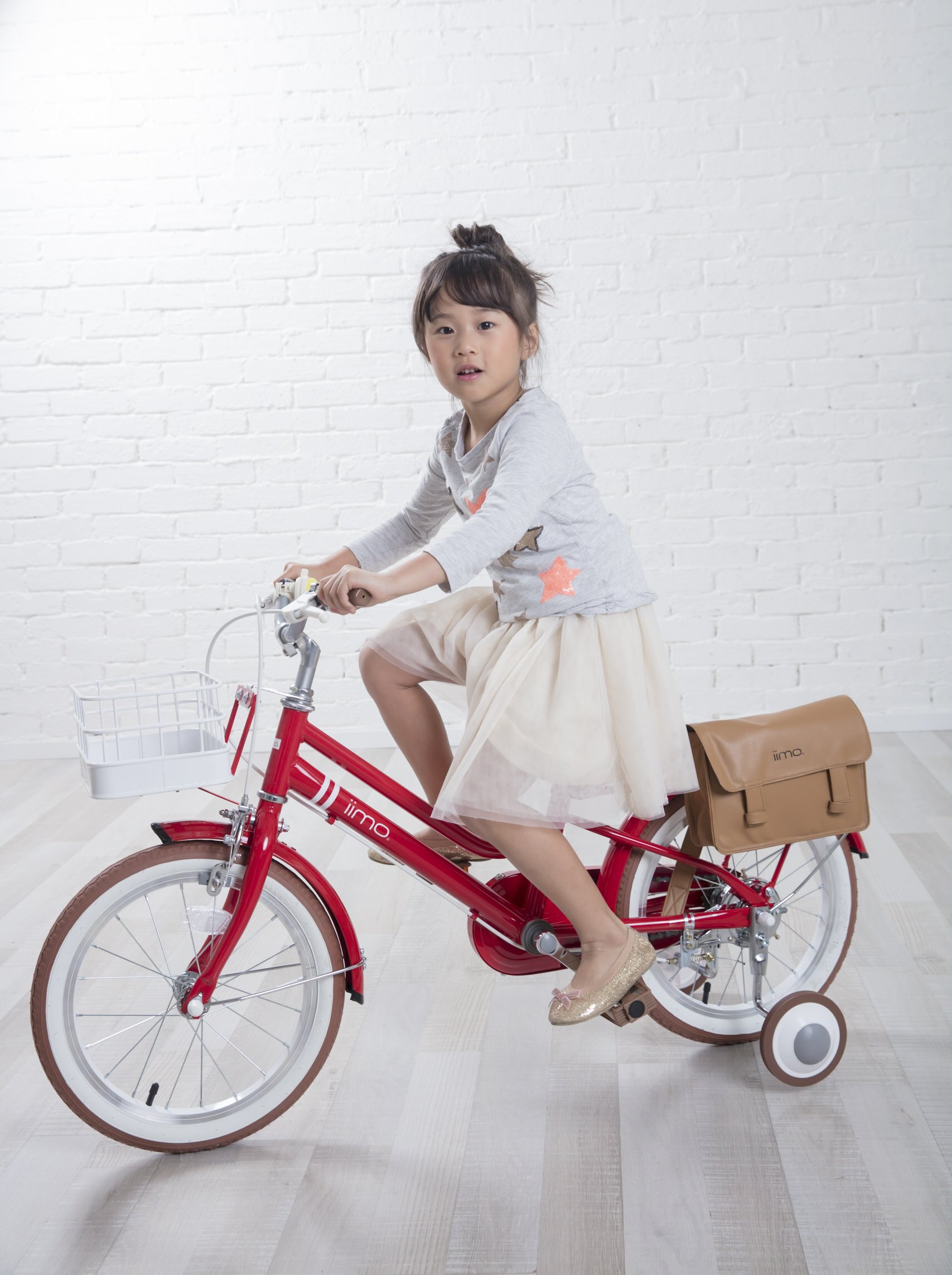 iimo Kid's Bicycle in Eternity Red with detachable basket and stylish bag, designed for children aged 3-6.