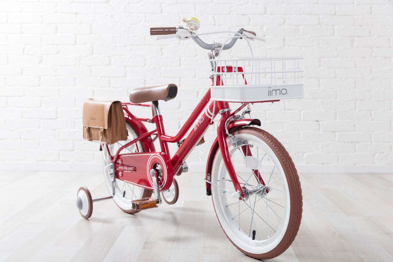 iimo Kid's Bicycle in Eternity Red with detachable basket and stylish bag, designed for children aged 3-6.