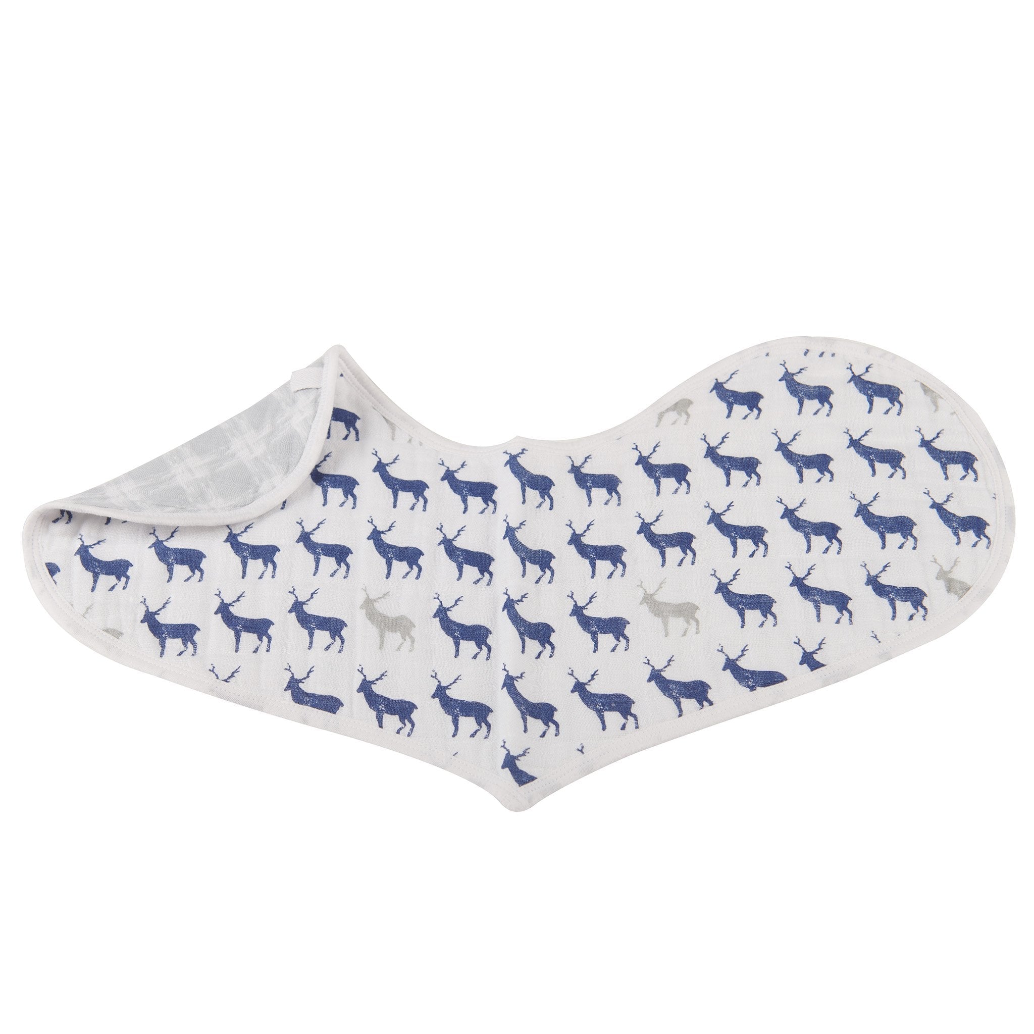 In The Wild Elephant Cotton Burp Cloth Bib 2PK featuring soft cotton muslin with an adorable elephant design and three snap closures.