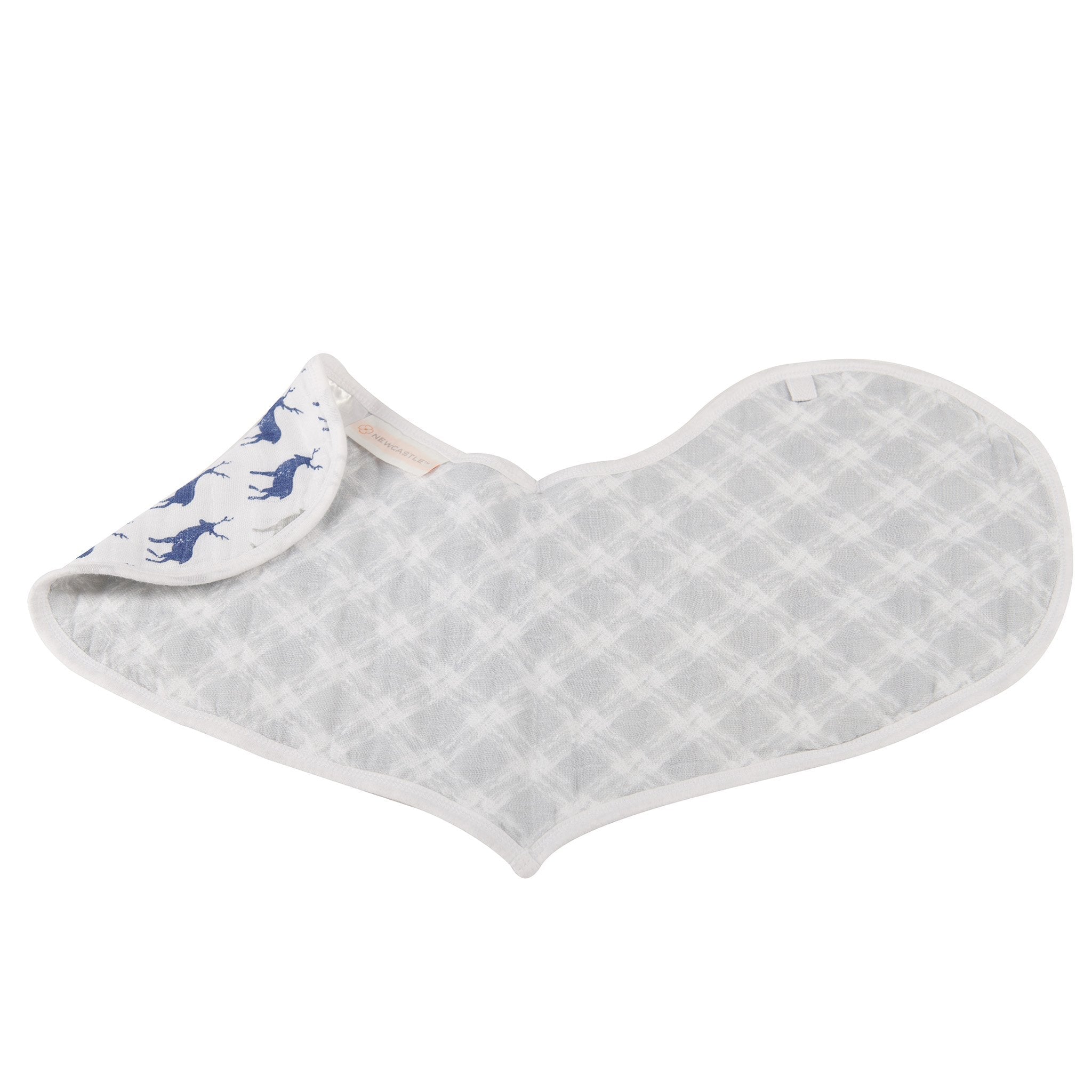 In The Wild Elephant Cotton Burp Cloth Bib 2PK featuring soft cotton muslin with an adorable elephant design and three snap closures.