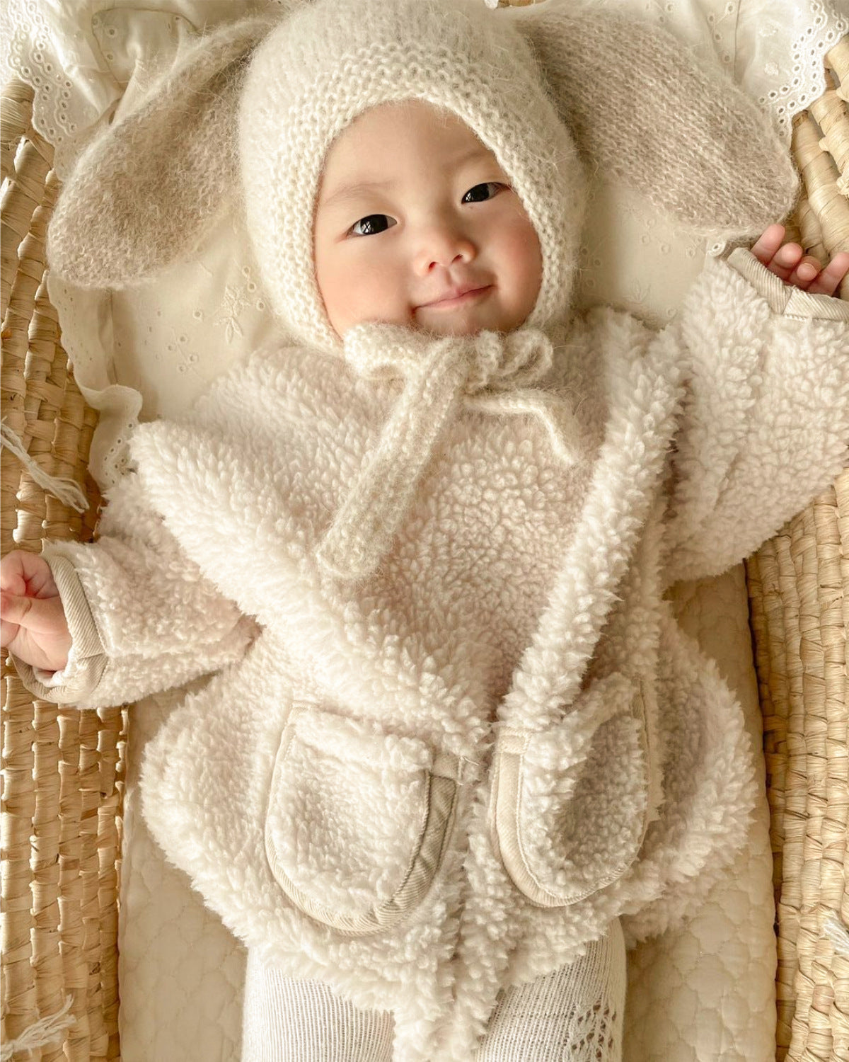 Infant Baby Solid Thick Warm Long Sleeve Combo in beige with two pockets, suitable for boys and girls.