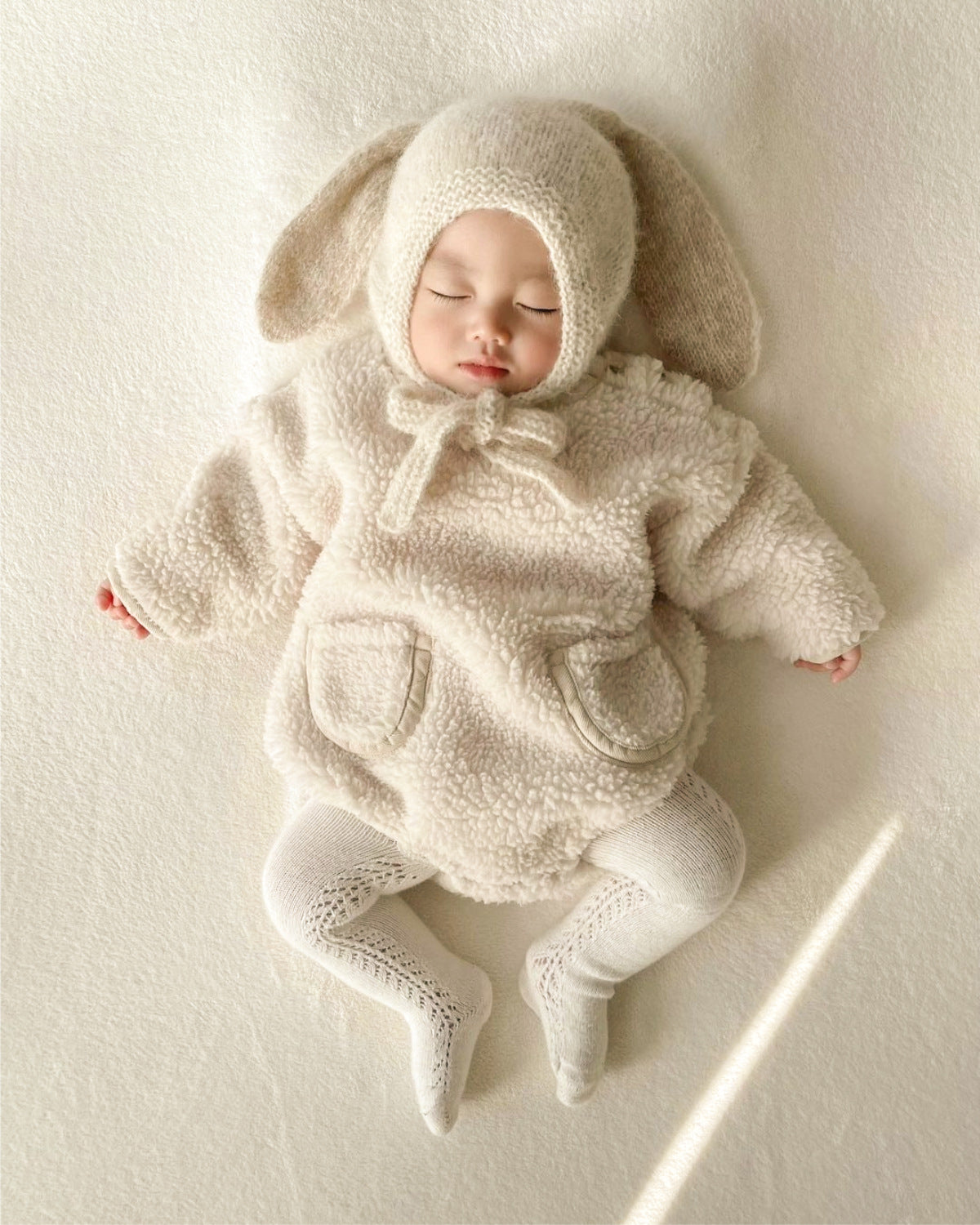 Infant Baby Solid Thick Warm Long Sleeve Combo in beige with two pockets, suitable for boys and girls.