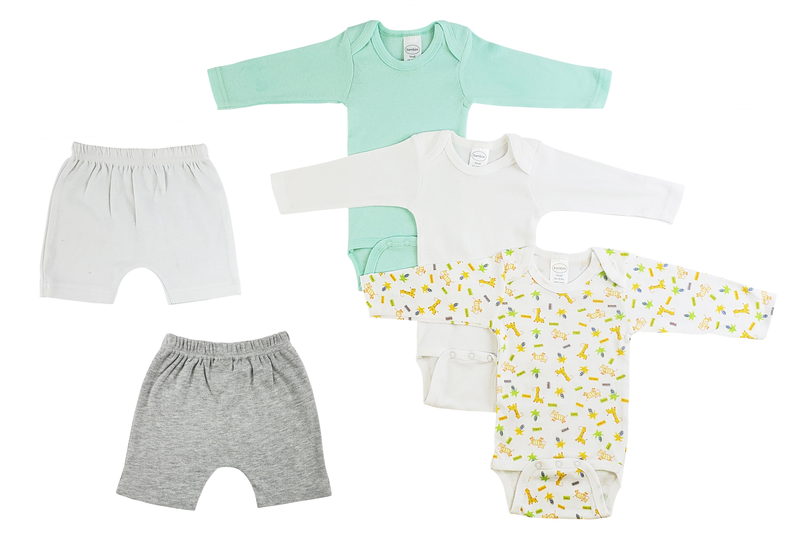 Infant boys long sleeve onezies and pants in various fun prints, made from 100% cotton for comfort.