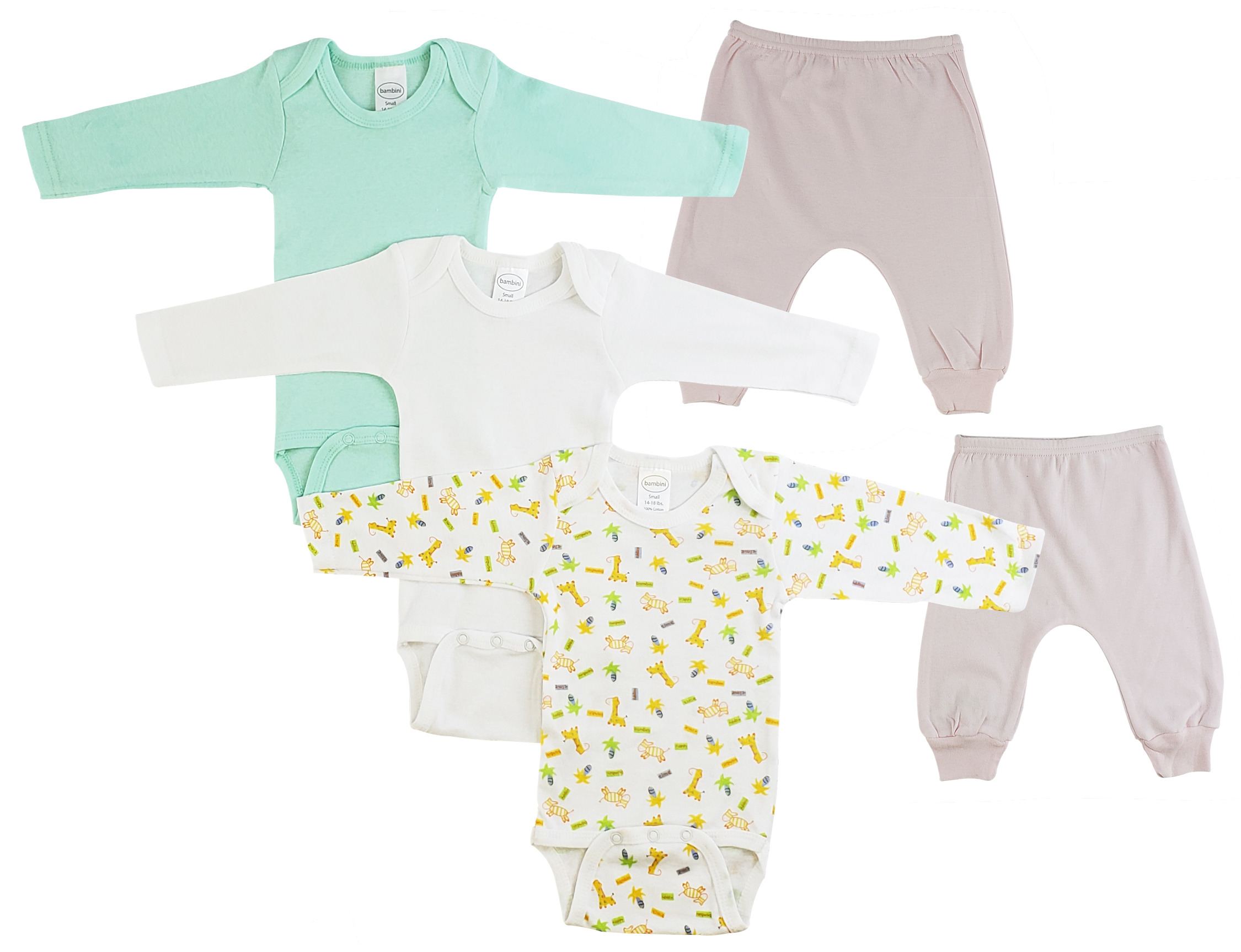 Infant girls long sleeve onezies and pink jogger pants made from 100% cotton, featuring fun prints and patterns for stylish comfort.