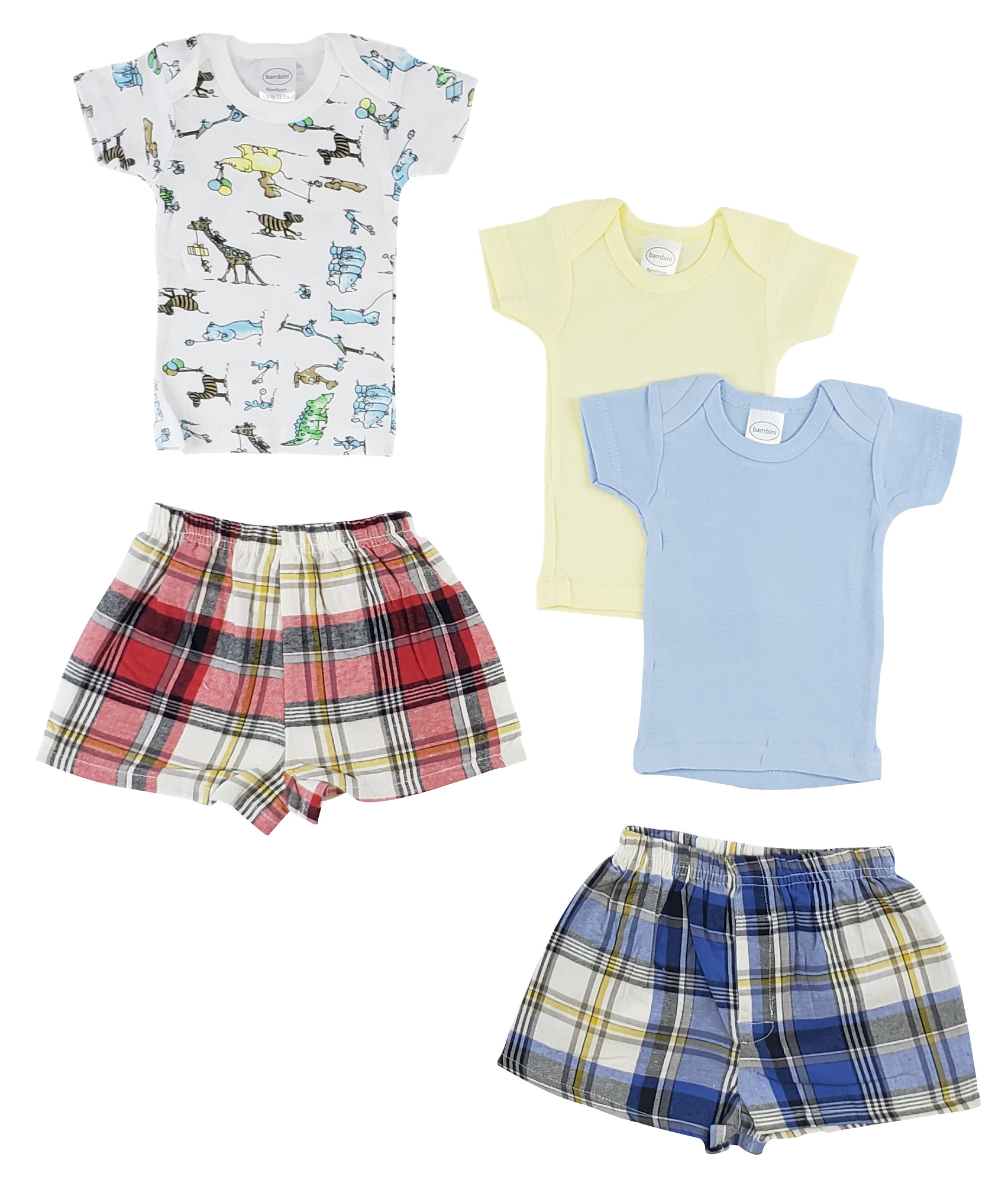 Infant girls t-shirts and boxer shorts pack in various colors, made from 100% cotton, featuring snap button shoulder neckline for easy dressing.