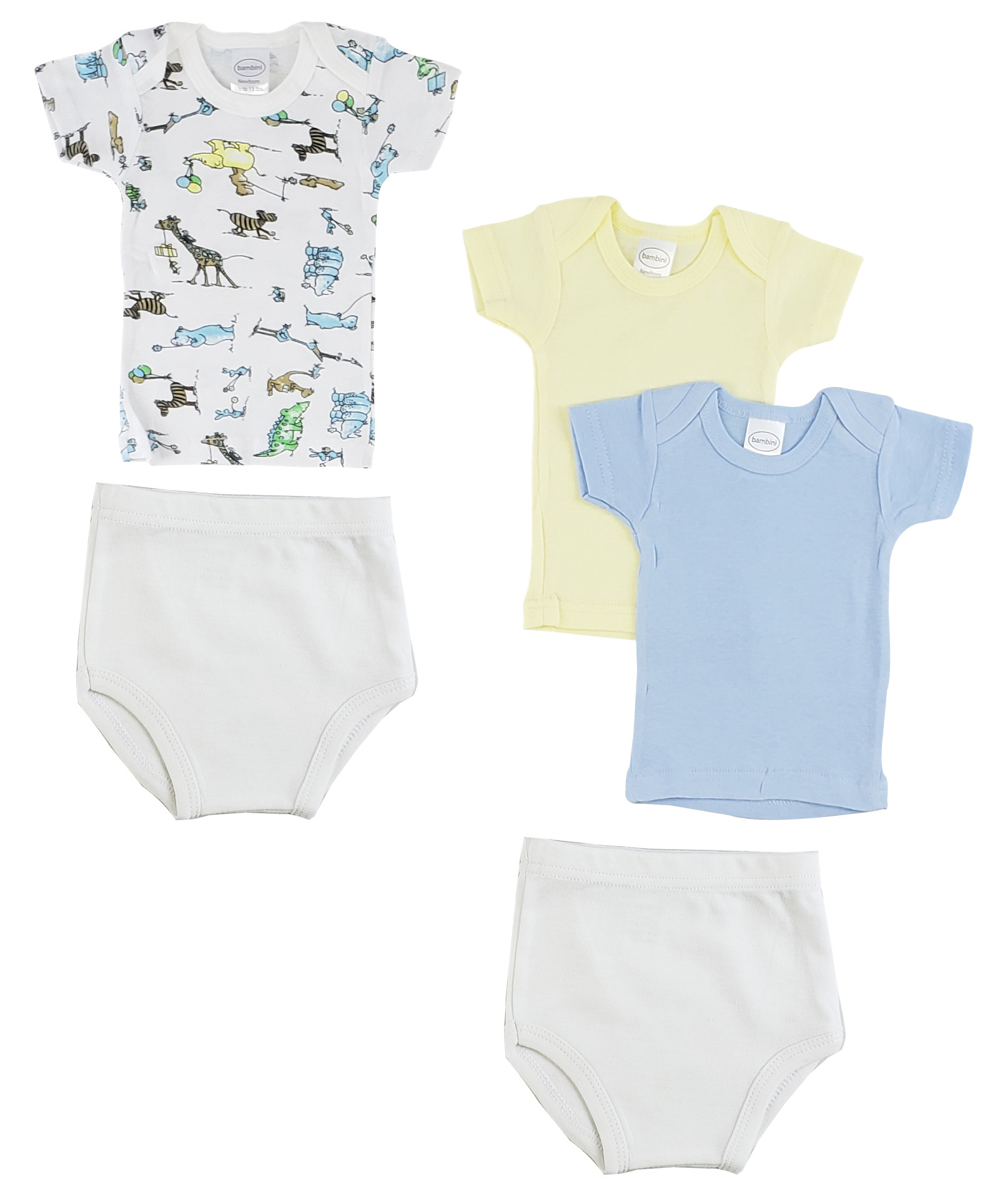 A pack of infant girls t-shirts and training pants in soft cotton, showcasing various colors and sizes suitable for newborns to toddlers.