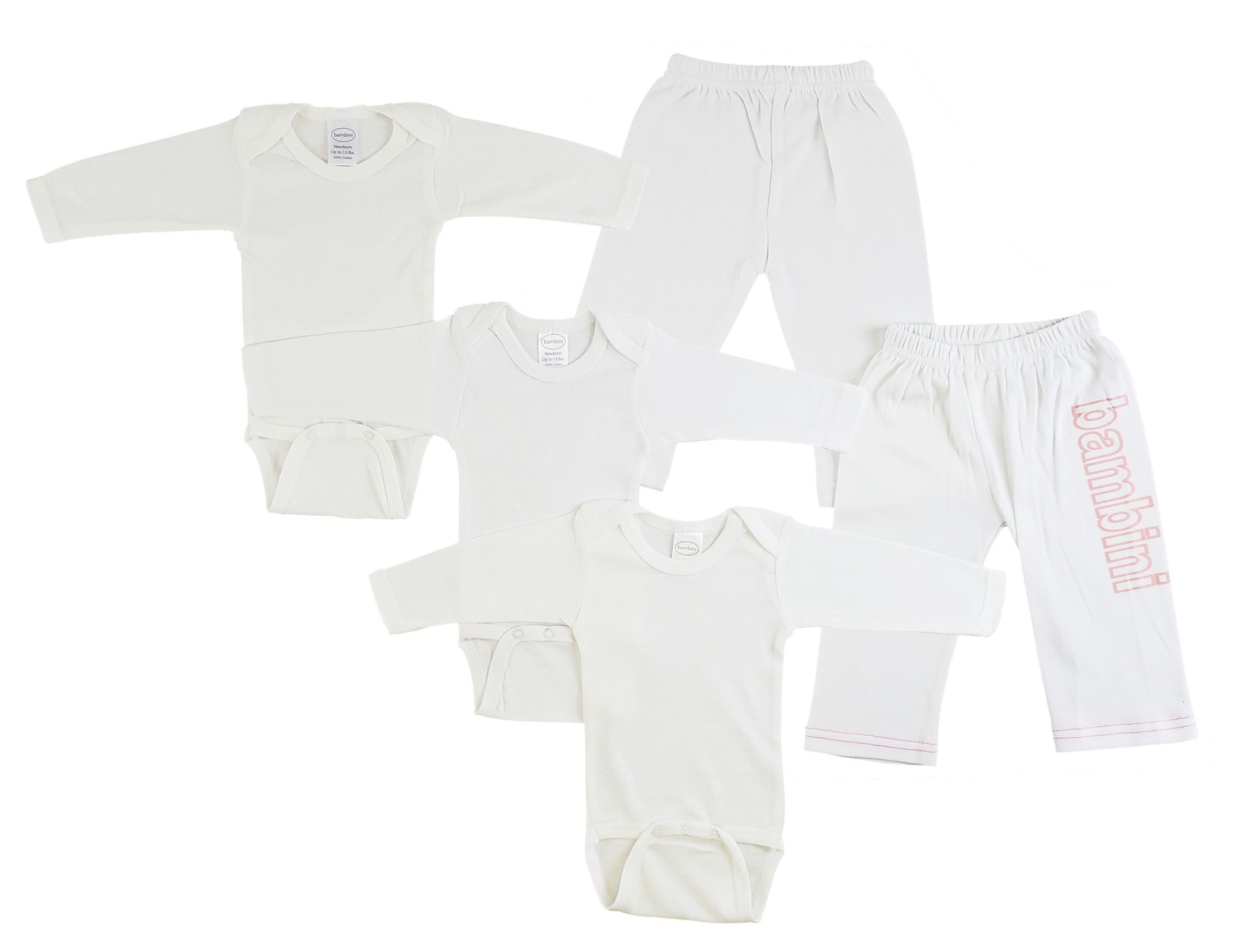 Infant long sleeve onezies and track sweatpants made from 100% cotton, showcasing soft fabric and expandable neckline for easy dressing.