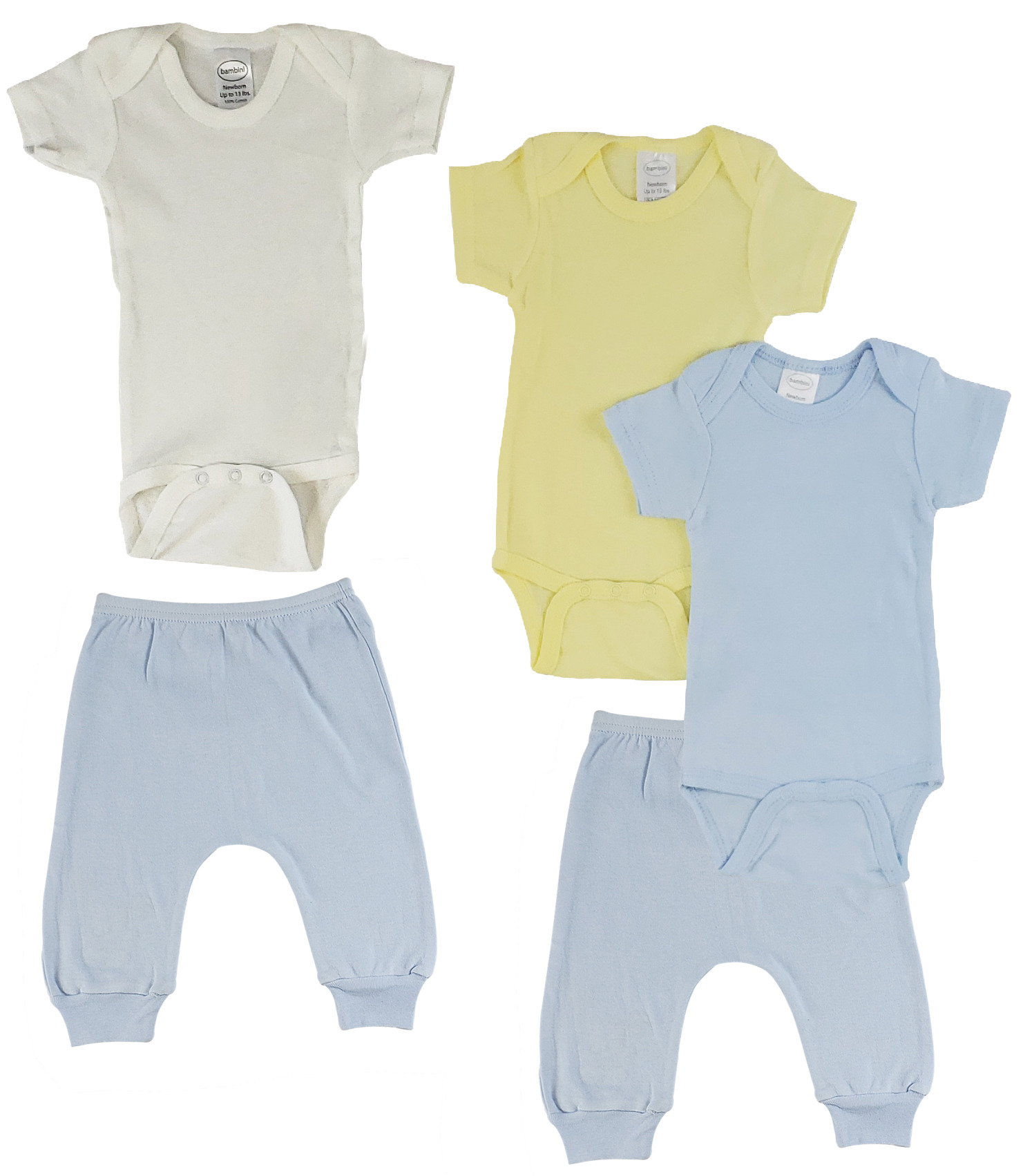 Infant Onezies and Joggers set in soft cotton, featuring short sleeves and ribbed leg openings, perfect for baby comfort and mobility.