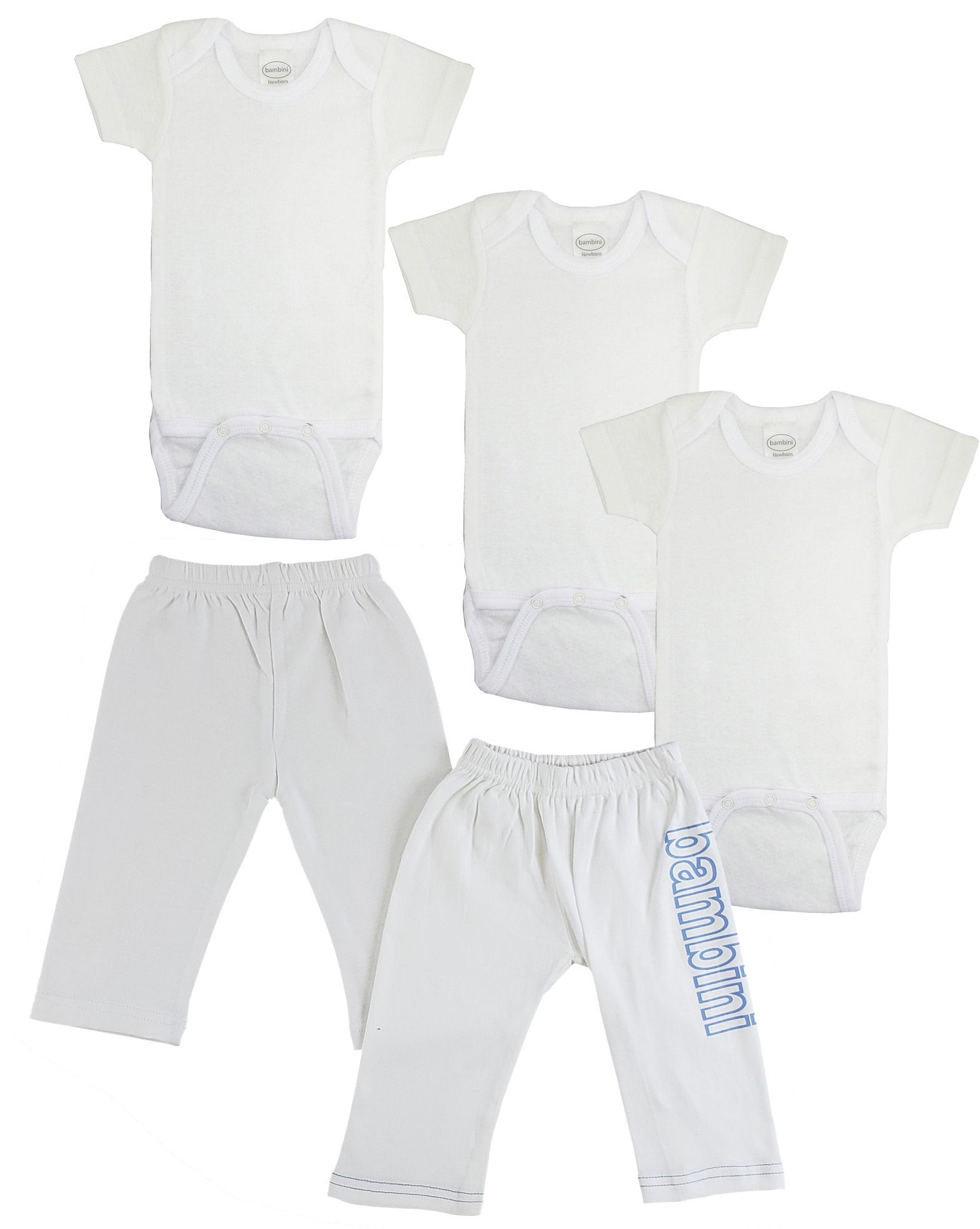 Infant Onezies and Track Sweatpants set in white, showcasing soft cotton fabric and practical design features.