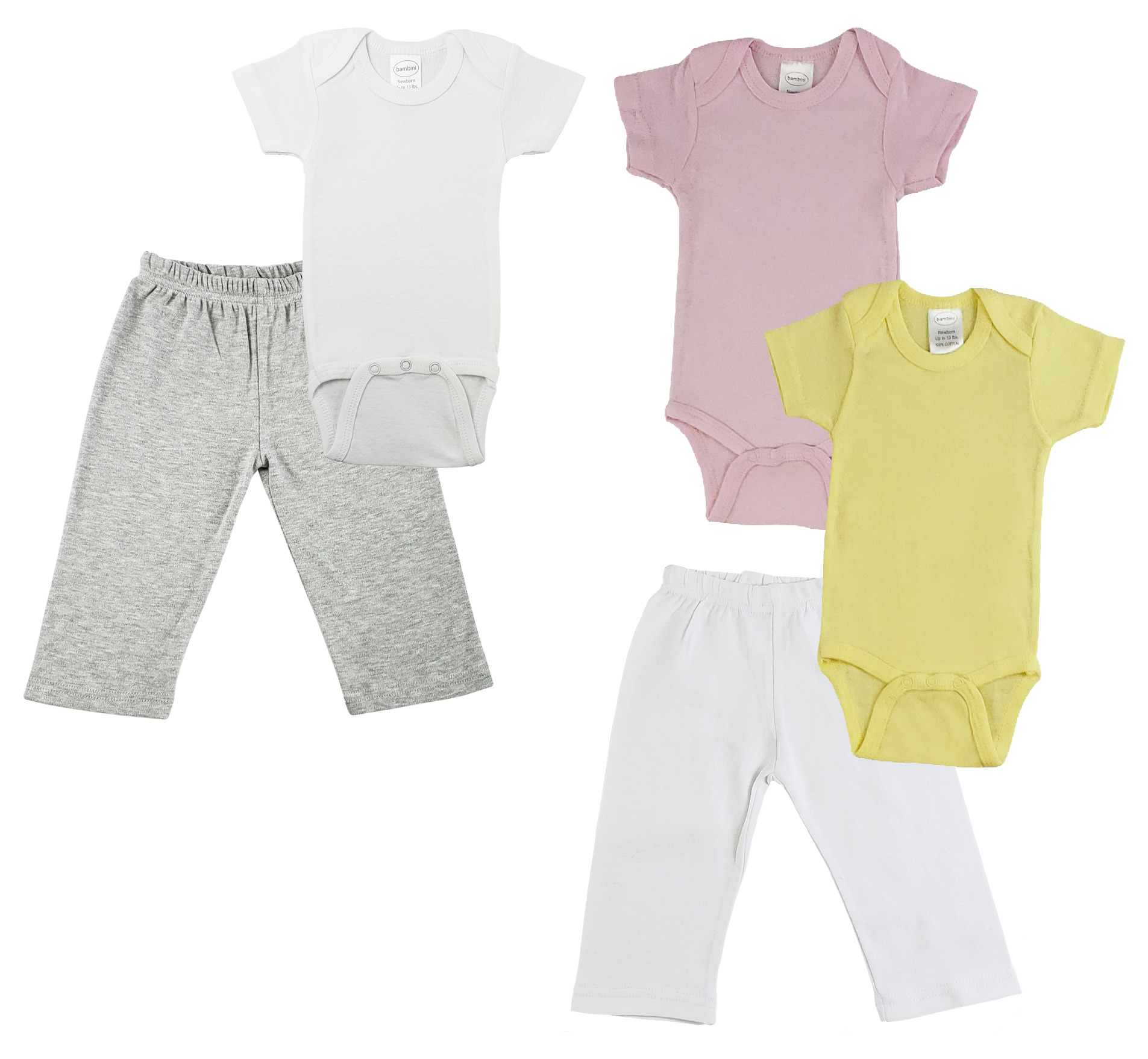 Infant Onezies and Track Sweatpants set in soft cotton, featuring a white short sleeve onezie and Heather Grey sweatpants, perfect for baby comfort.