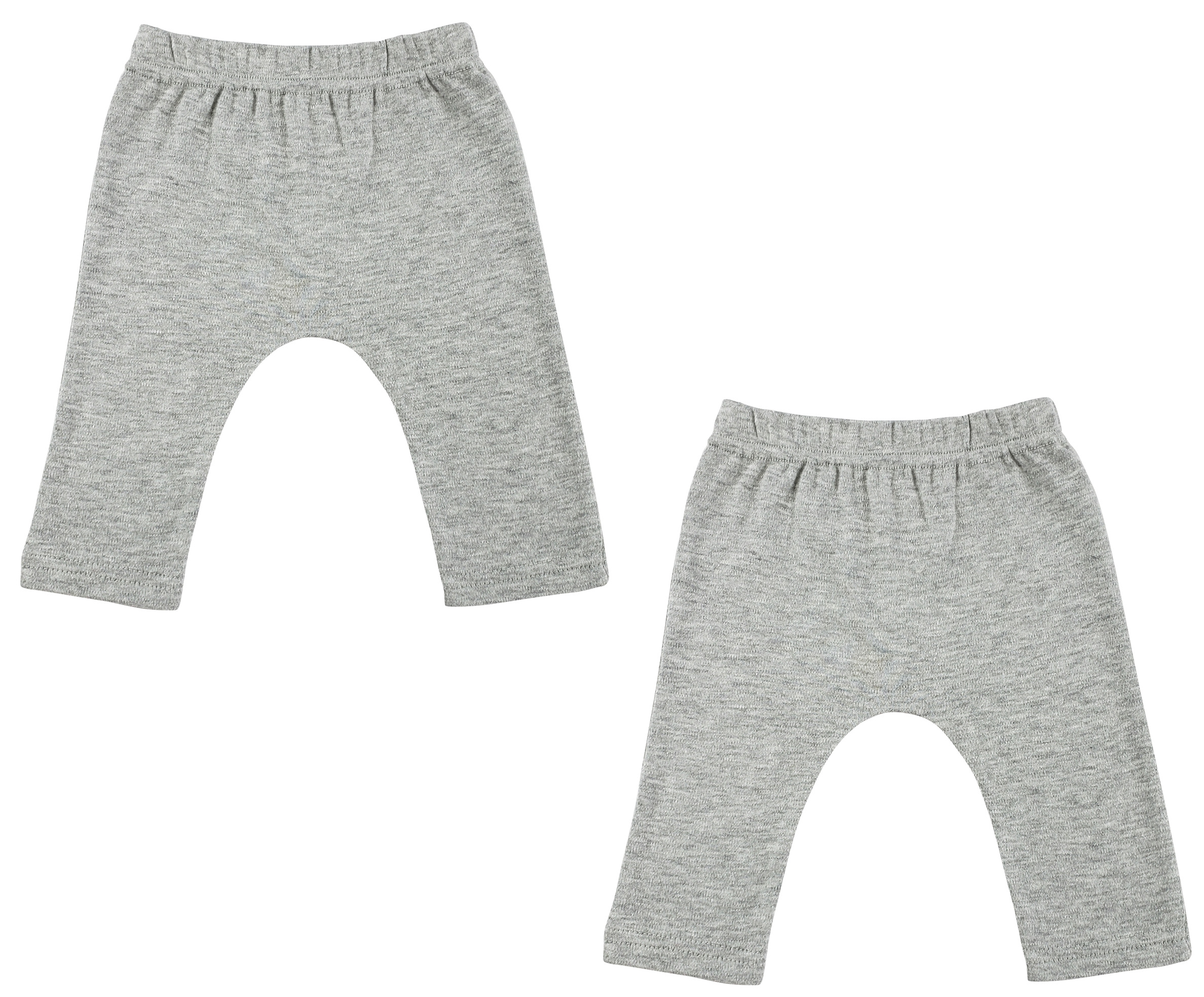 Two pairs of grey infant pants made from 100% cotton, showcasing soft fabric and elastic waistband for comfort.