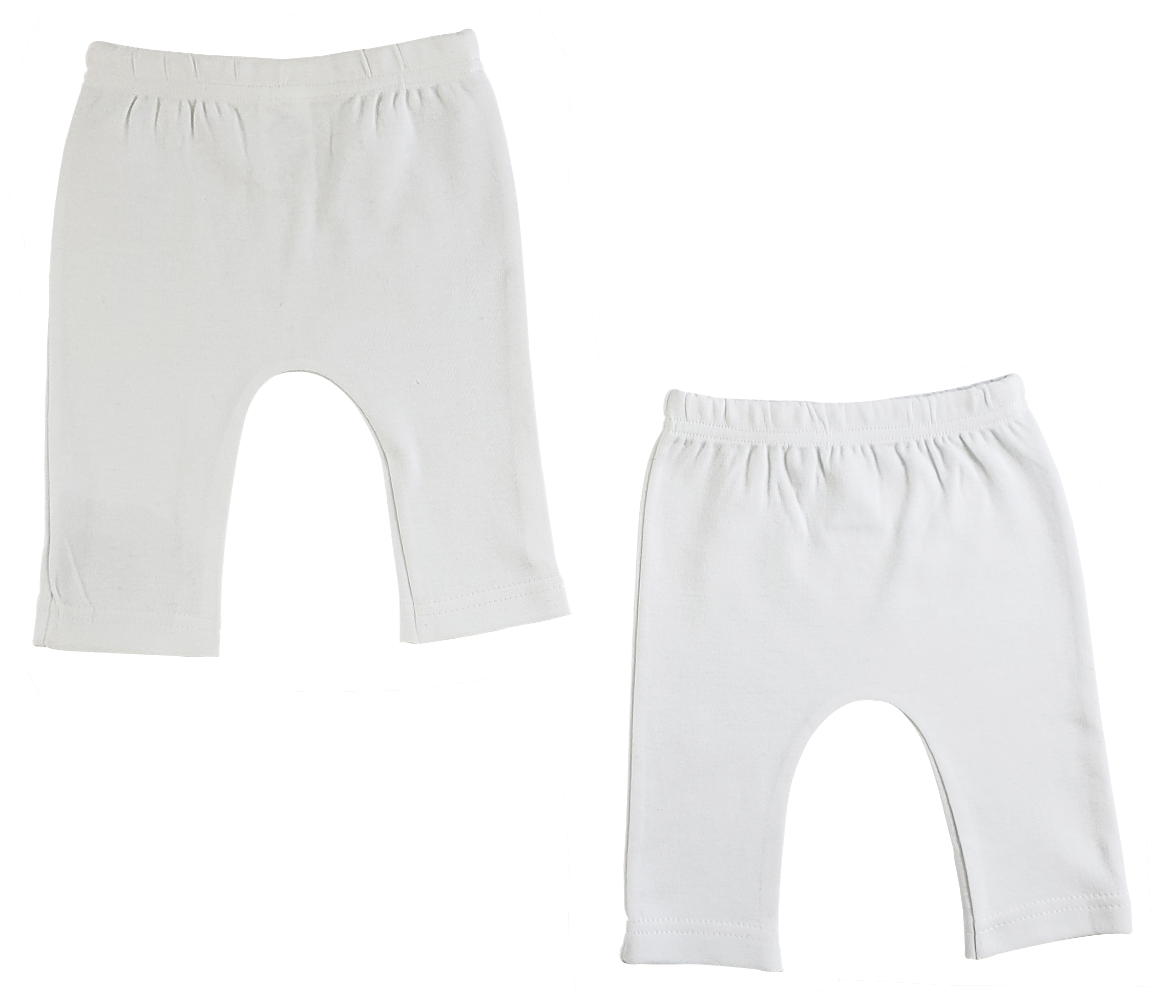 Two pairs of white infant long pants made from 100% cotton, perfect for everyday wear.