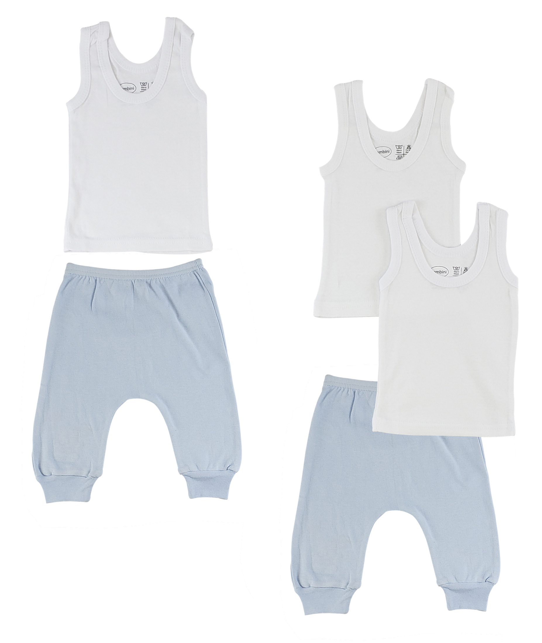 Infant tank tops and joggers set made from 100% cotton, featuring a sleeveless design and comfortable jogger pants in blue.