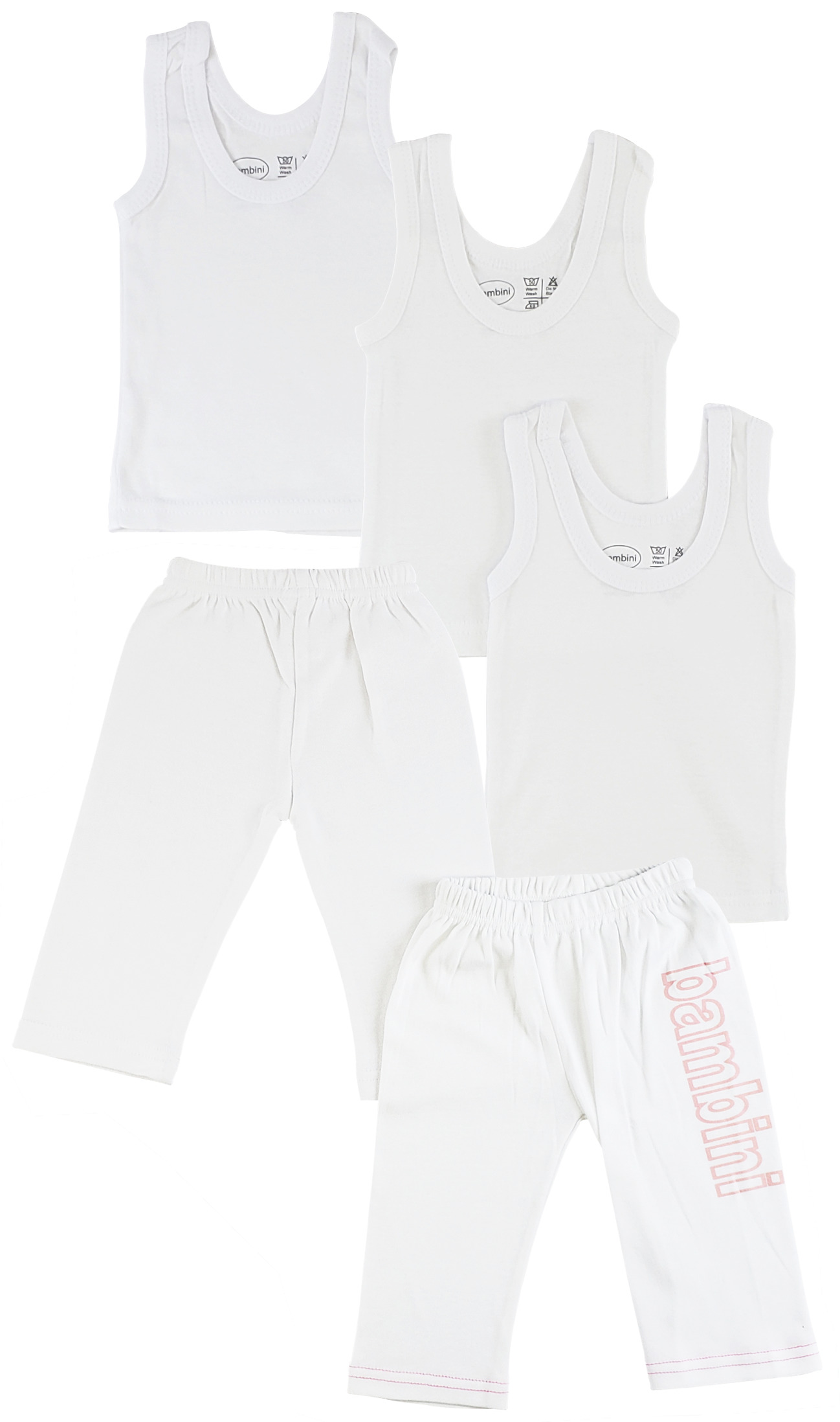 Infant tank tops and track sweatpants in various sizes, made from soft 100% cotton fabric, perfect for spring and summer wear.