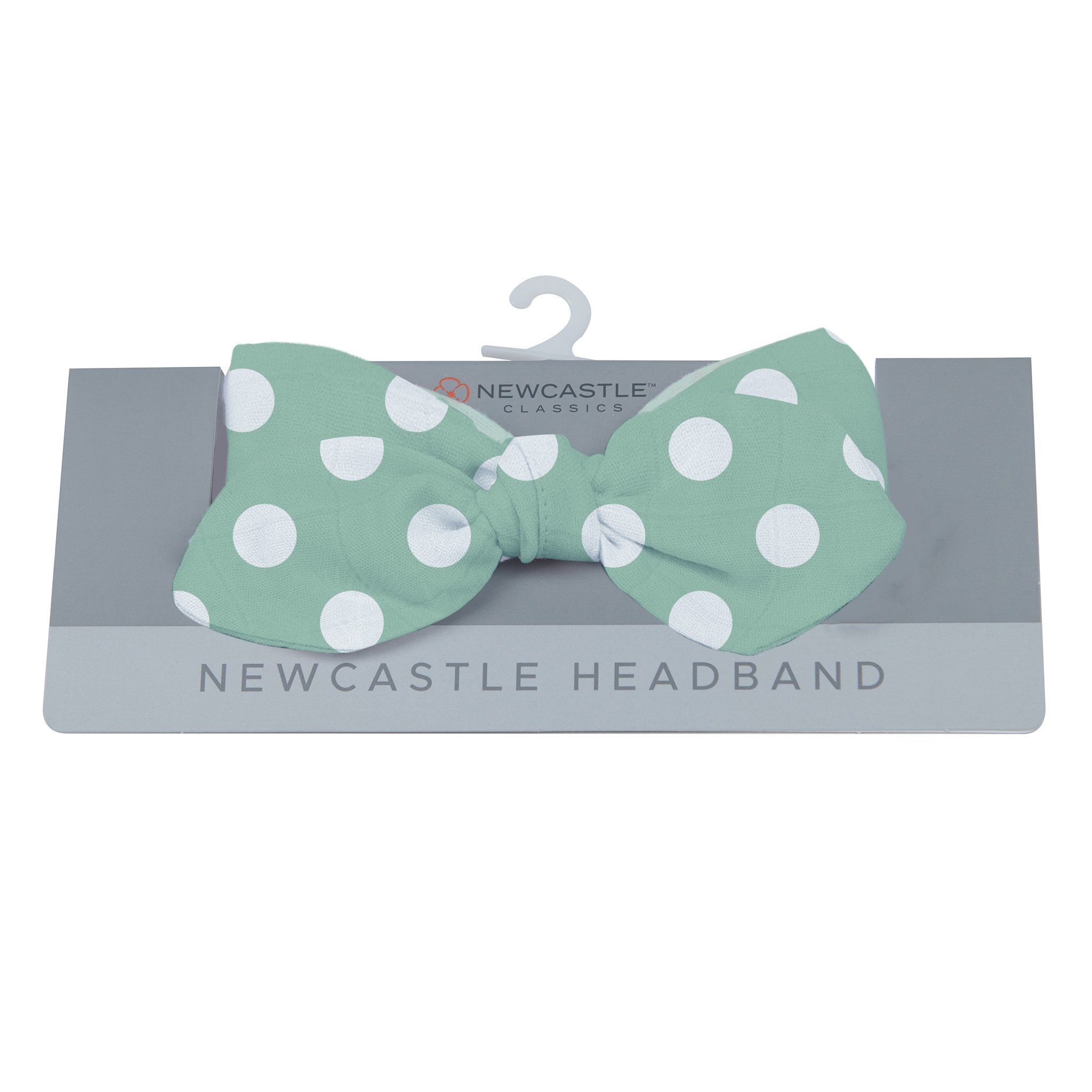 Jade Polka Dot Newcastle Headband featuring a stylish design with polka dots, made from 100% cotton, perfect for various occasions.