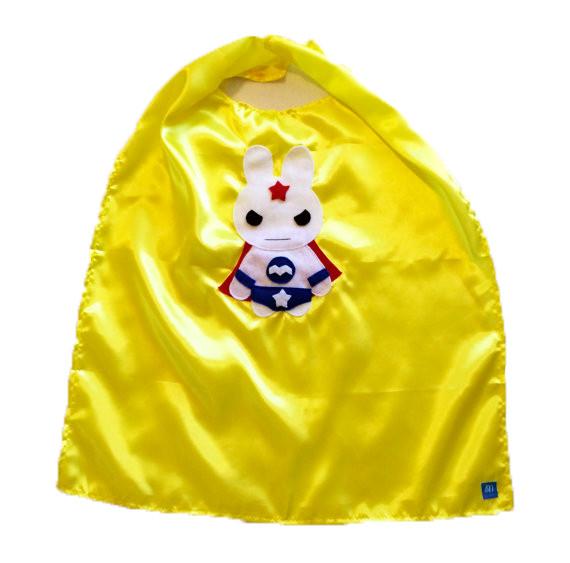 Kids Superhero Cape featuring Star Bunny design, handmade with vibrant colors and soft fabric, perfect for imaginative play.