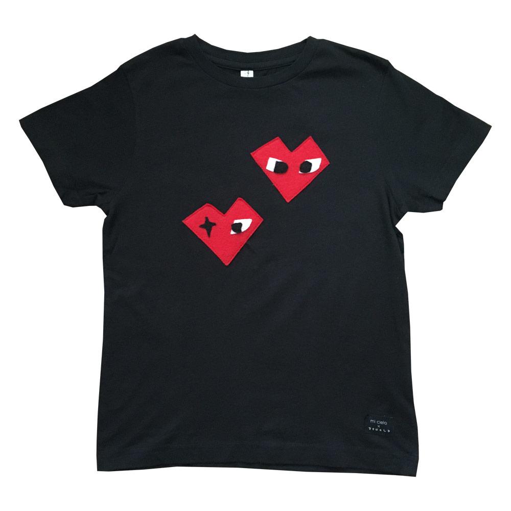 Black Kids T-shirt featuring unique felt appliqué design by Donald Robertson, handmade with love in Paradise.