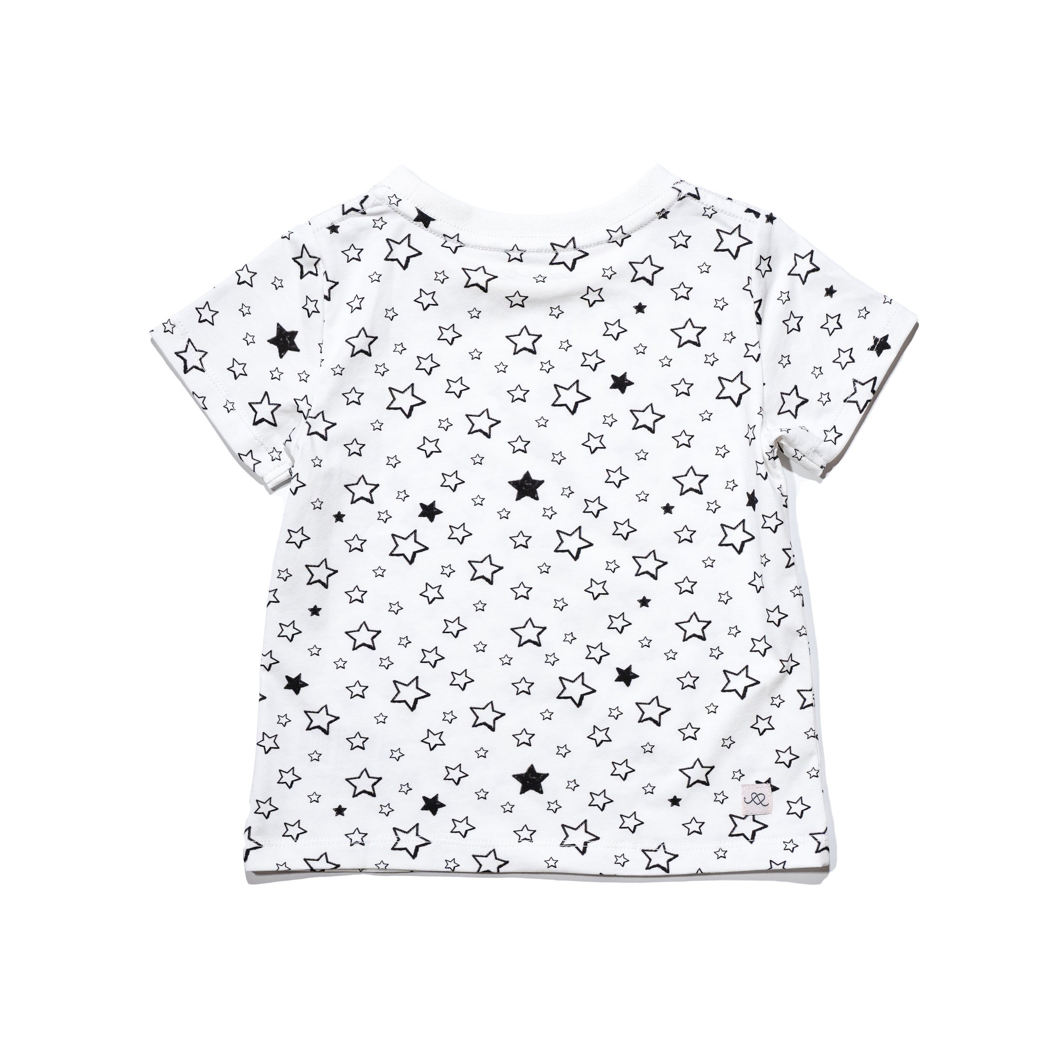 Kinsey tee in Starry design, featuring short sleeves and contrast color binding, made from stretchy cotton blend for kids.