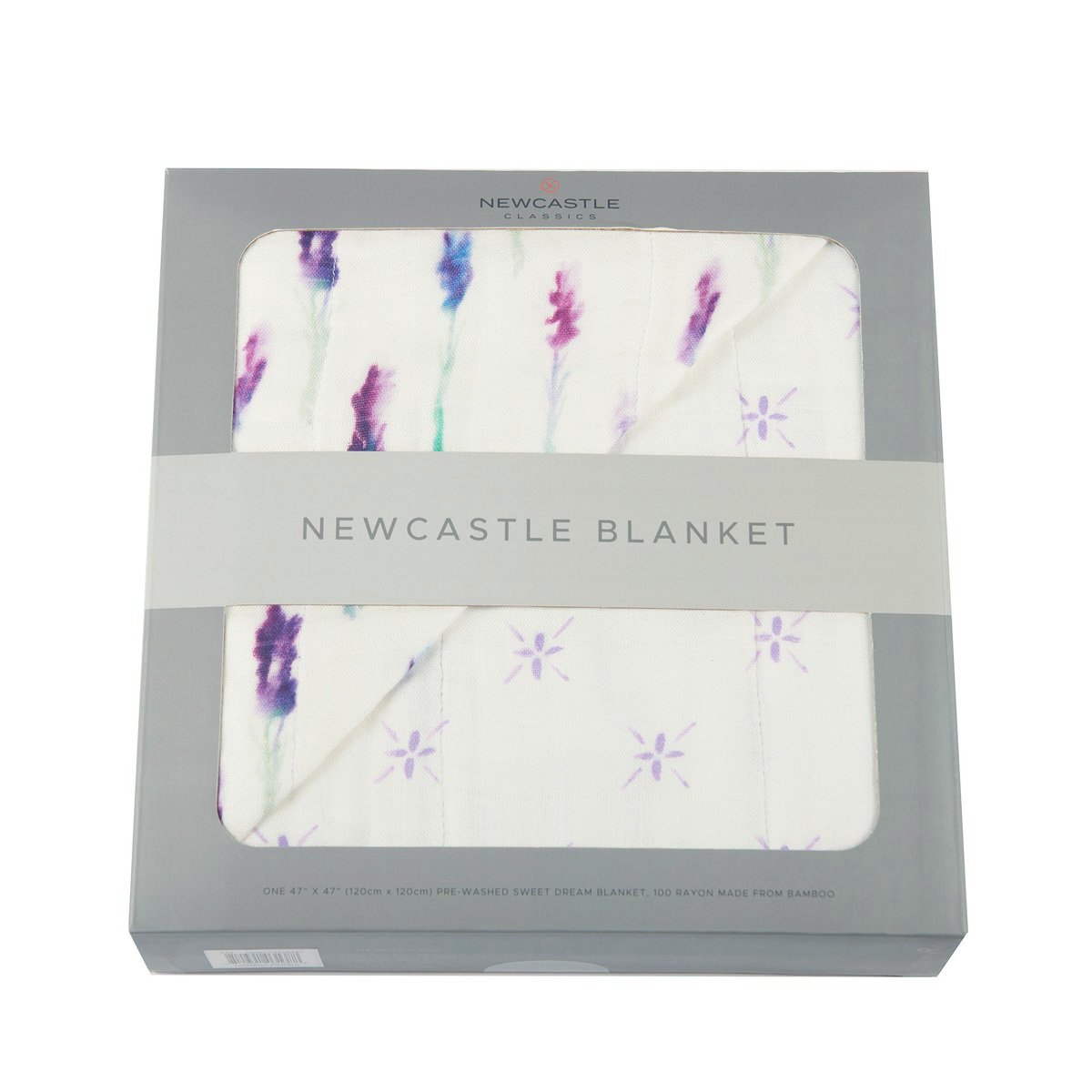 Lavender and Lavender Flower Bamboo Muslin Newcastle Blanket, showcasing its soft texture and floral design, perfect for kids.