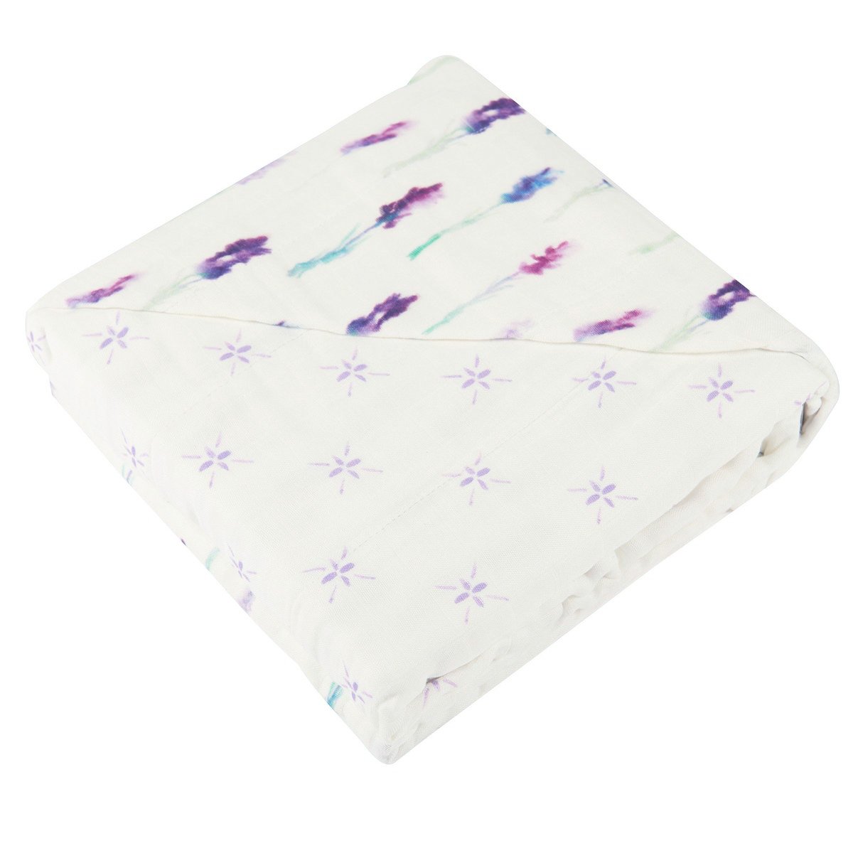 Lavender and Lavender Flower Bamboo Muslin Newcastle Blanket, showcasing its soft texture and floral design, perfect for kids.