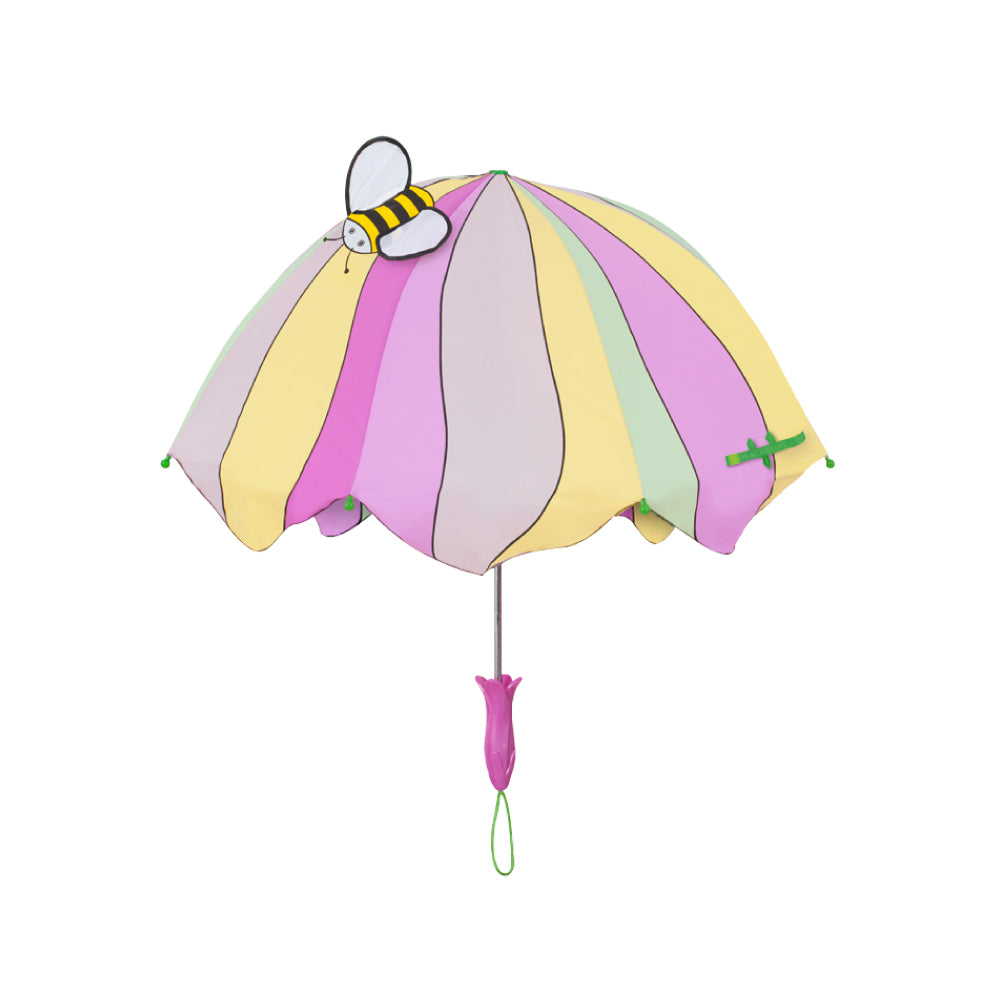 A colorful Lotus Flower Umbrella designed for children, featuring a fun lotus handle and lightweight nylon material, perfect for rainy days.