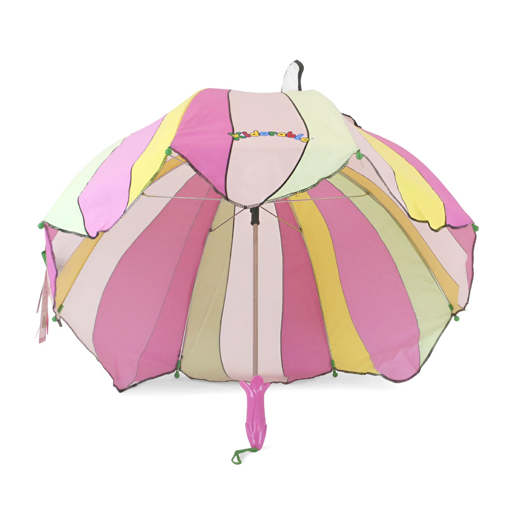 A colorful Lotus Flower Umbrella designed for children, featuring a fun lotus handle and lightweight nylon material, perfect for rainy days.